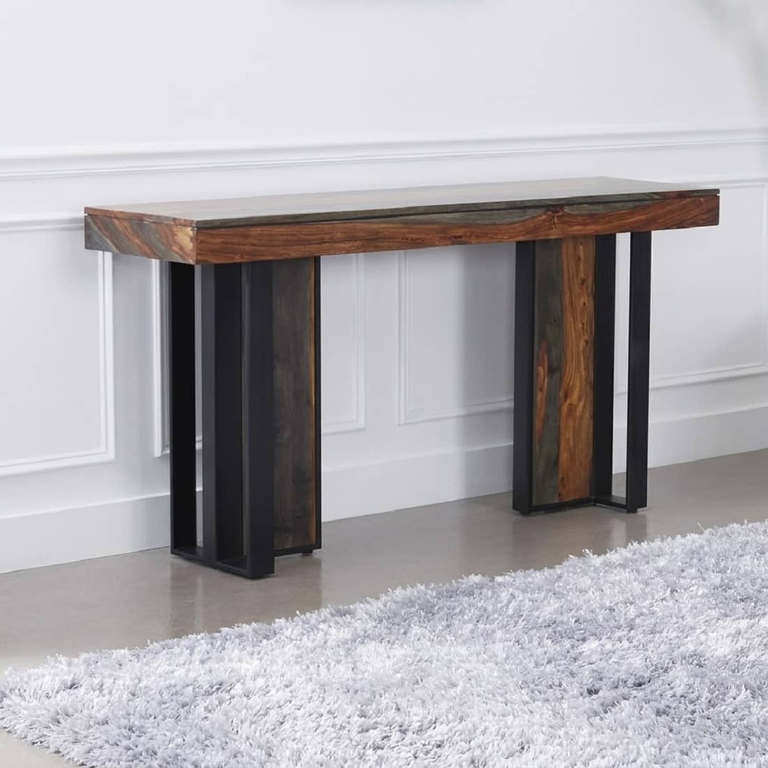 Fomo Solid Sheesham Wood Cansole Table In Grey Finish - Demiwall