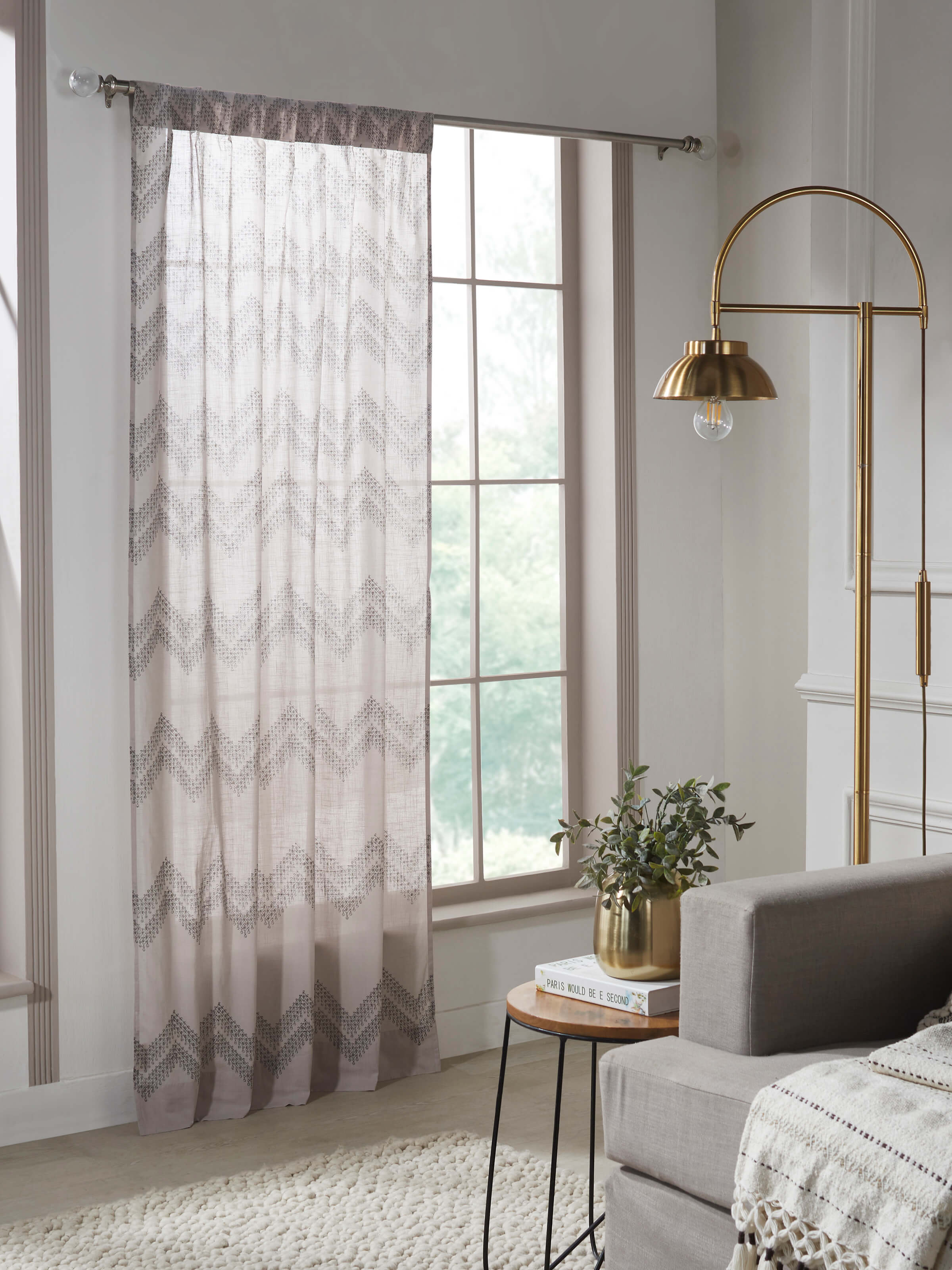Rambagh grey chevron printed cotton curtain adding modern touch to living space