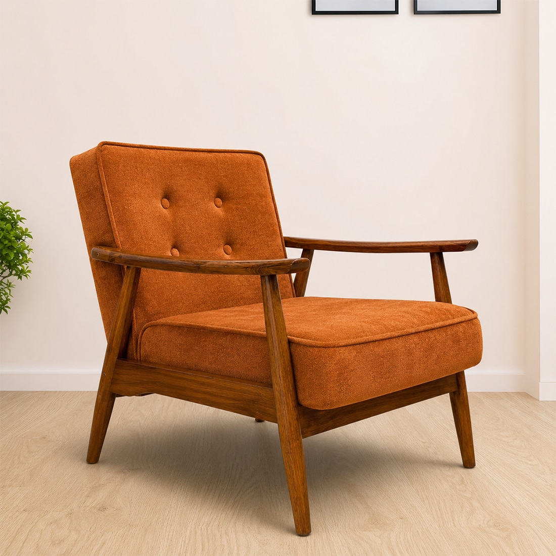 Armari Boucle Fabric Arm Chair in Orange Colour - KURSIWALLAH