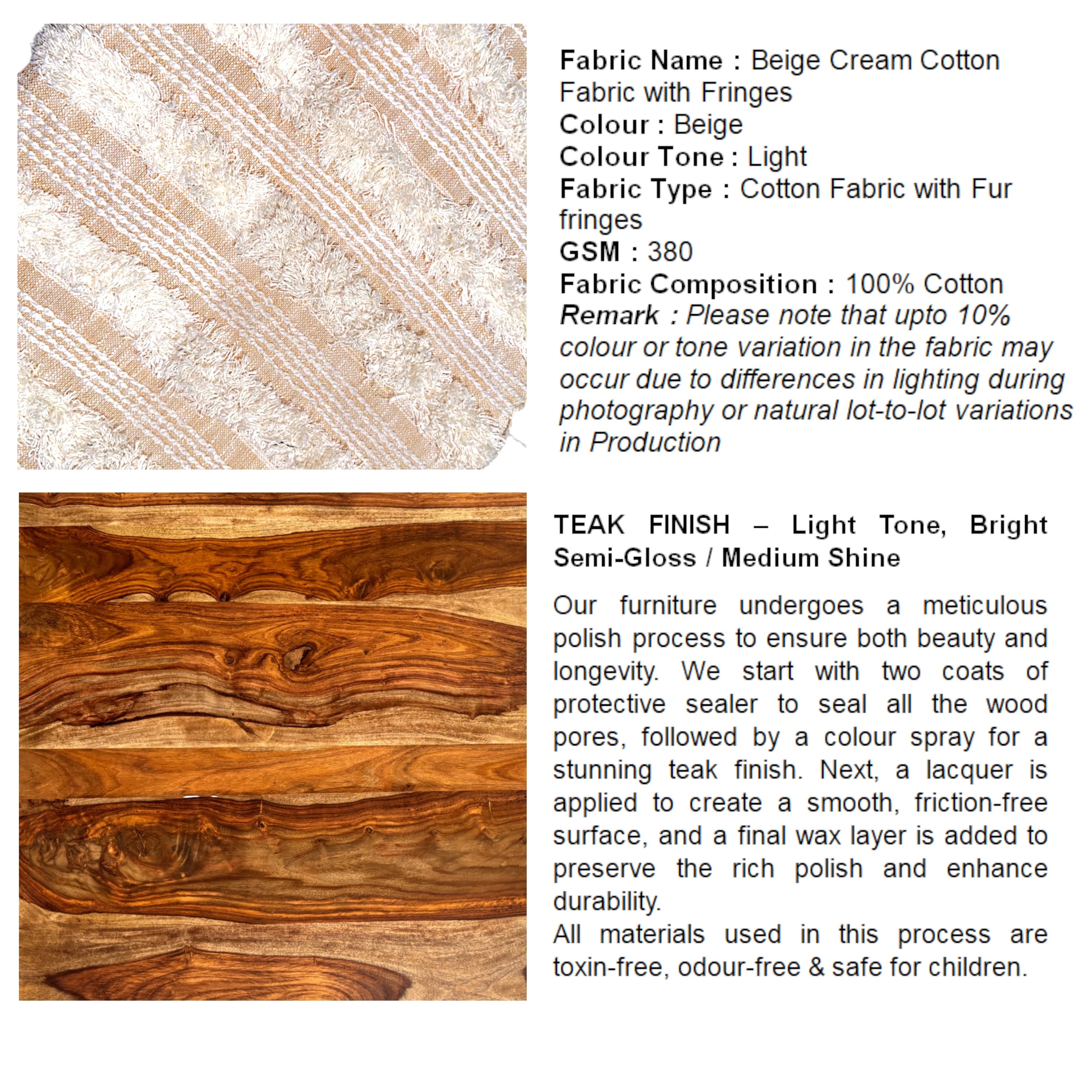 Louisville Acacia Wood Mid Century Round Pouf Stool in Beige Fabric