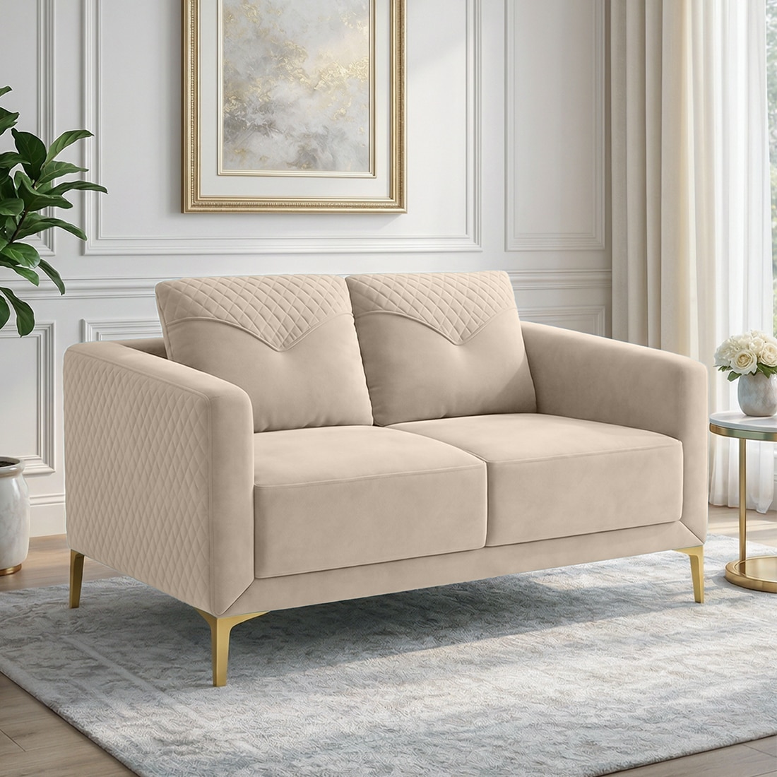 Arab Velvet 2 Seater Sofa Cream Color - Home Lifestylez