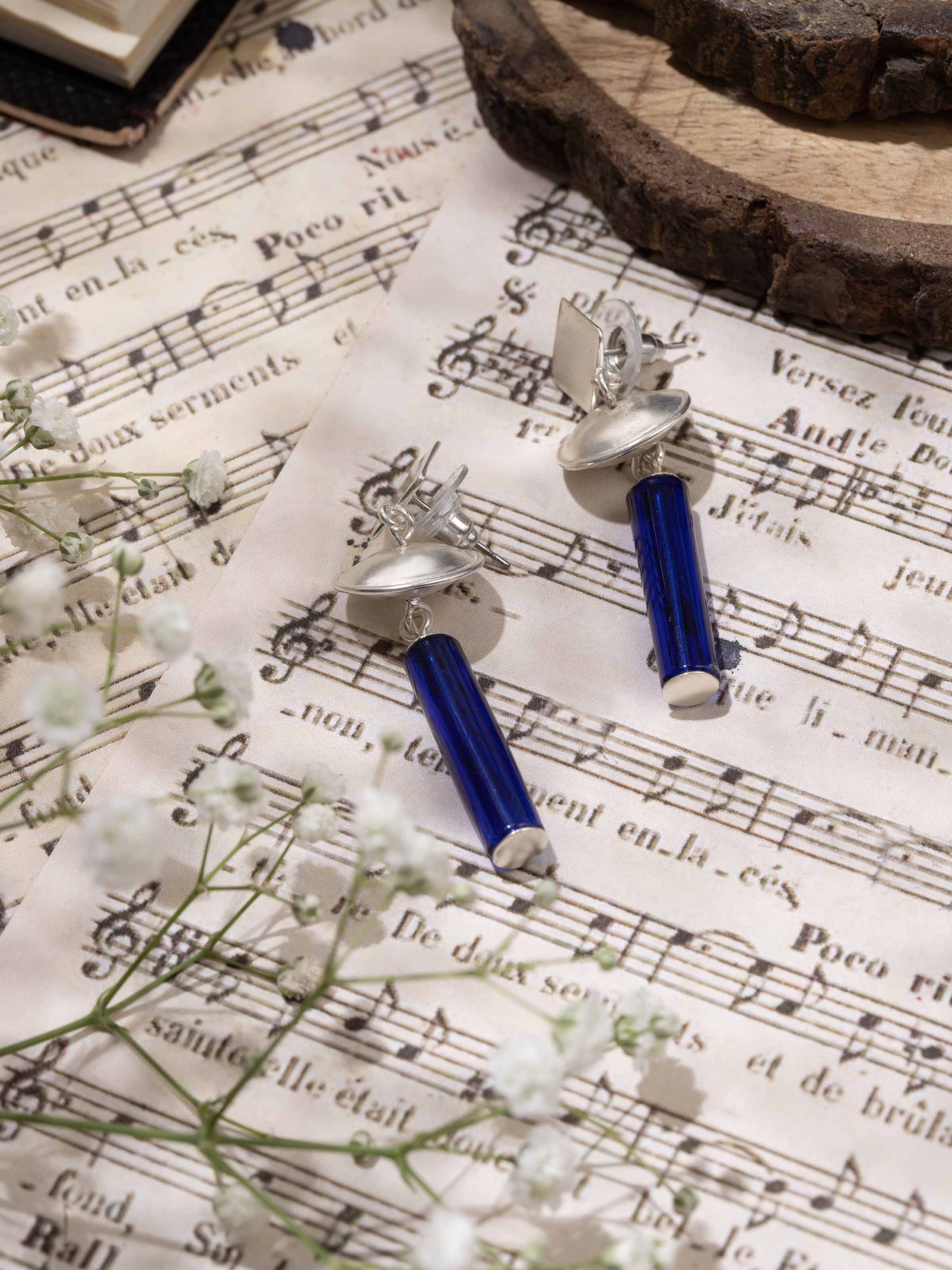 Silver Flame Glass Drop Earrings