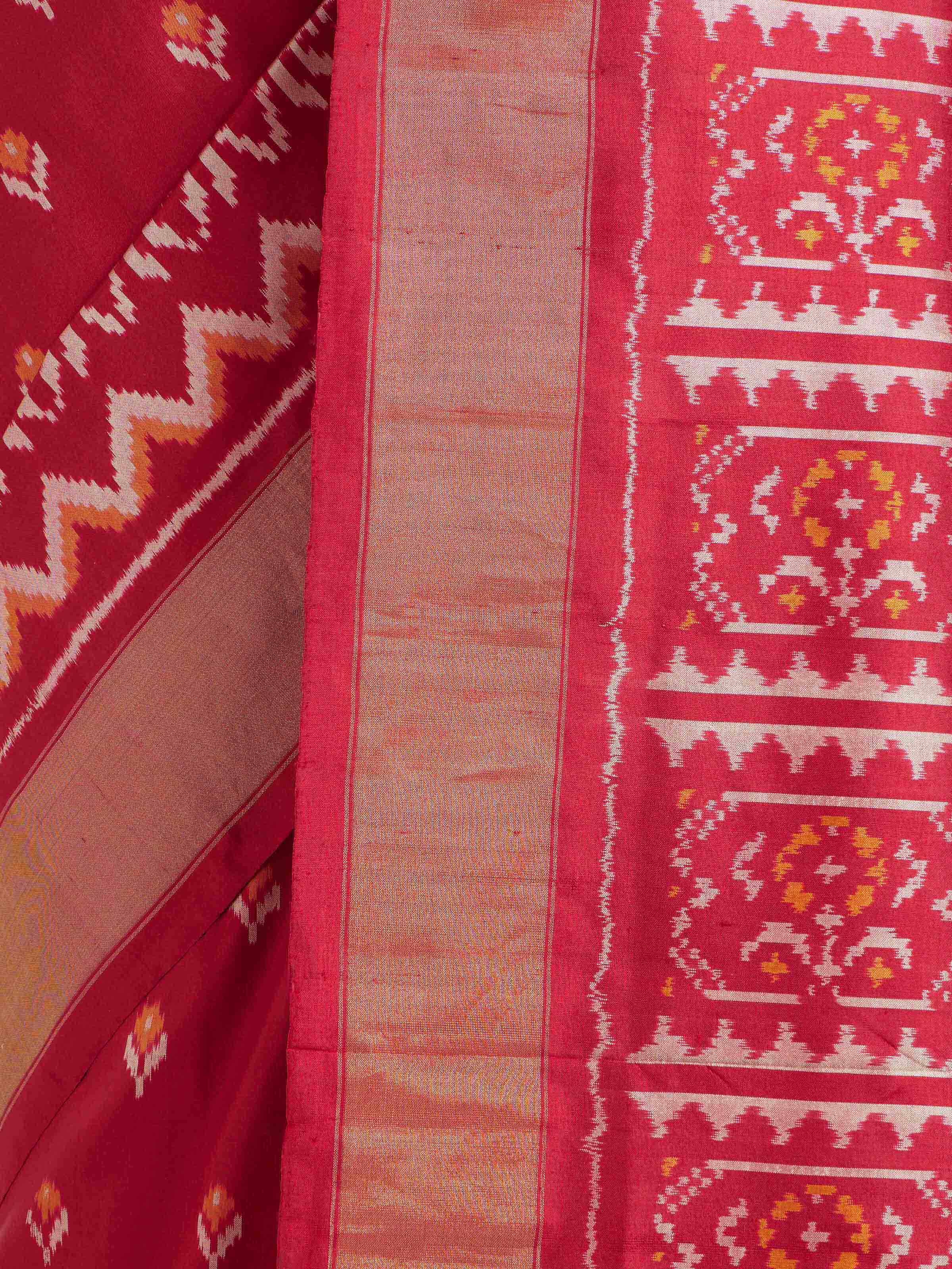 Red Mulberry Silk Pochampally Ikat Handloom Saree