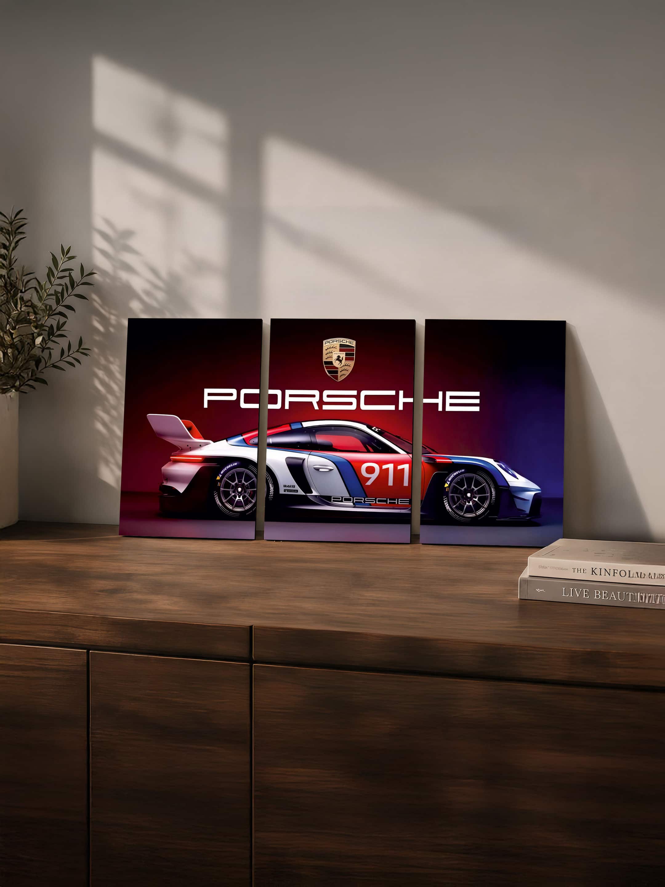 The Castle Decor Porsche 911 Racing Car Wall Art Set of 3 8x12 Inch - The Castle Decor