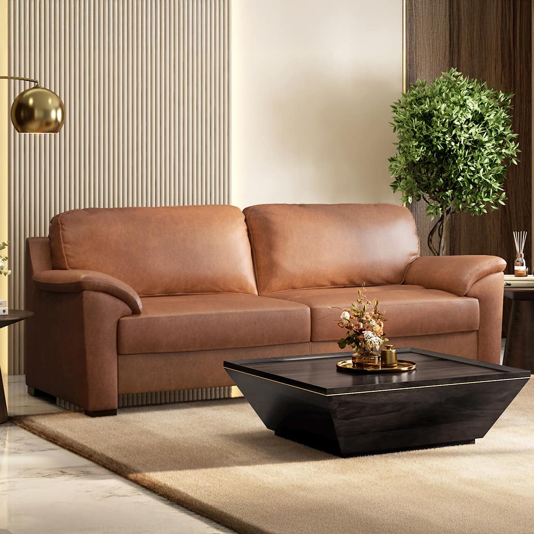 urban ladder Farina 3 Seater Luxury Italian Leather Sofa In Cognac-picture-26