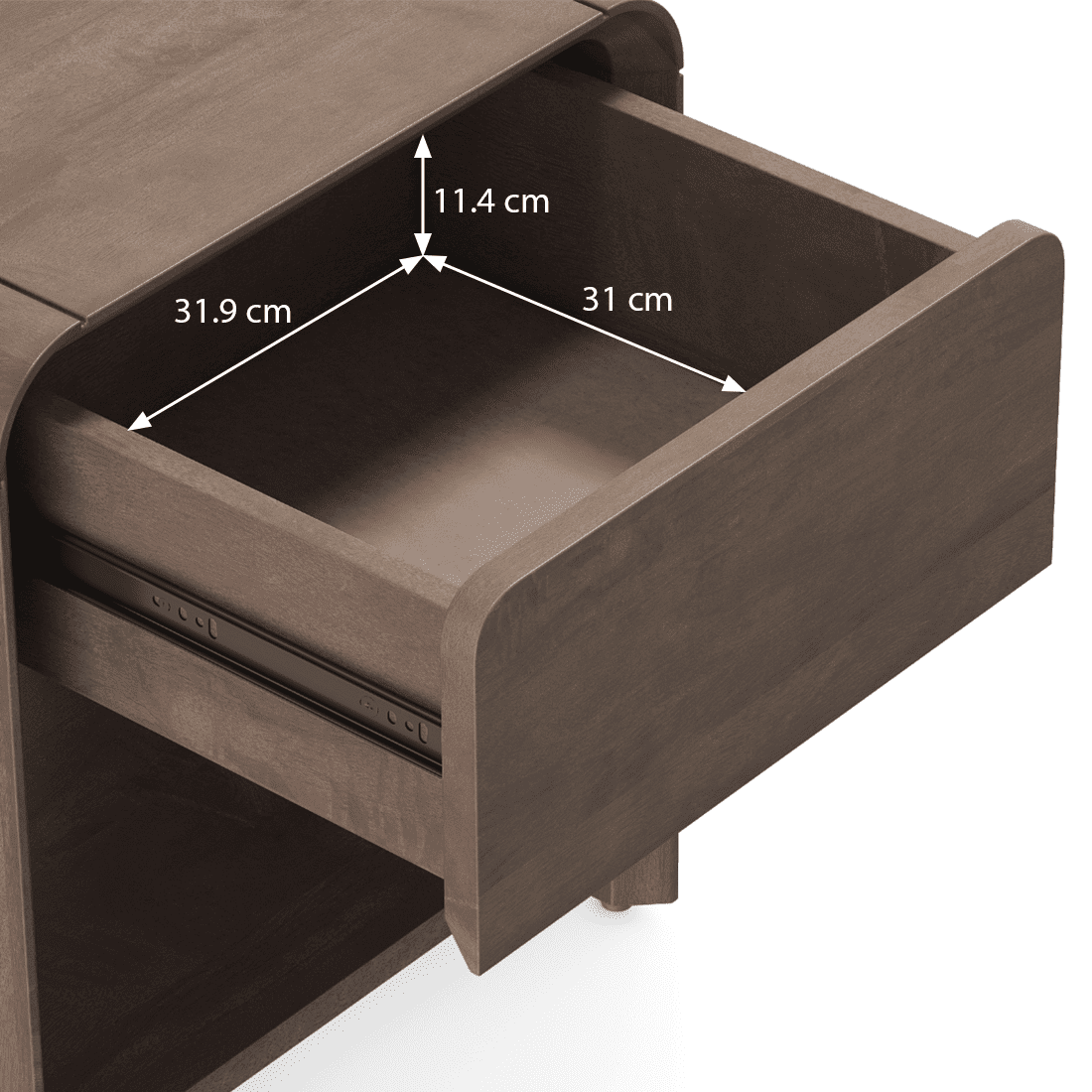 Hiro Solid Wood Bedside Table In Danish Walnut Finish