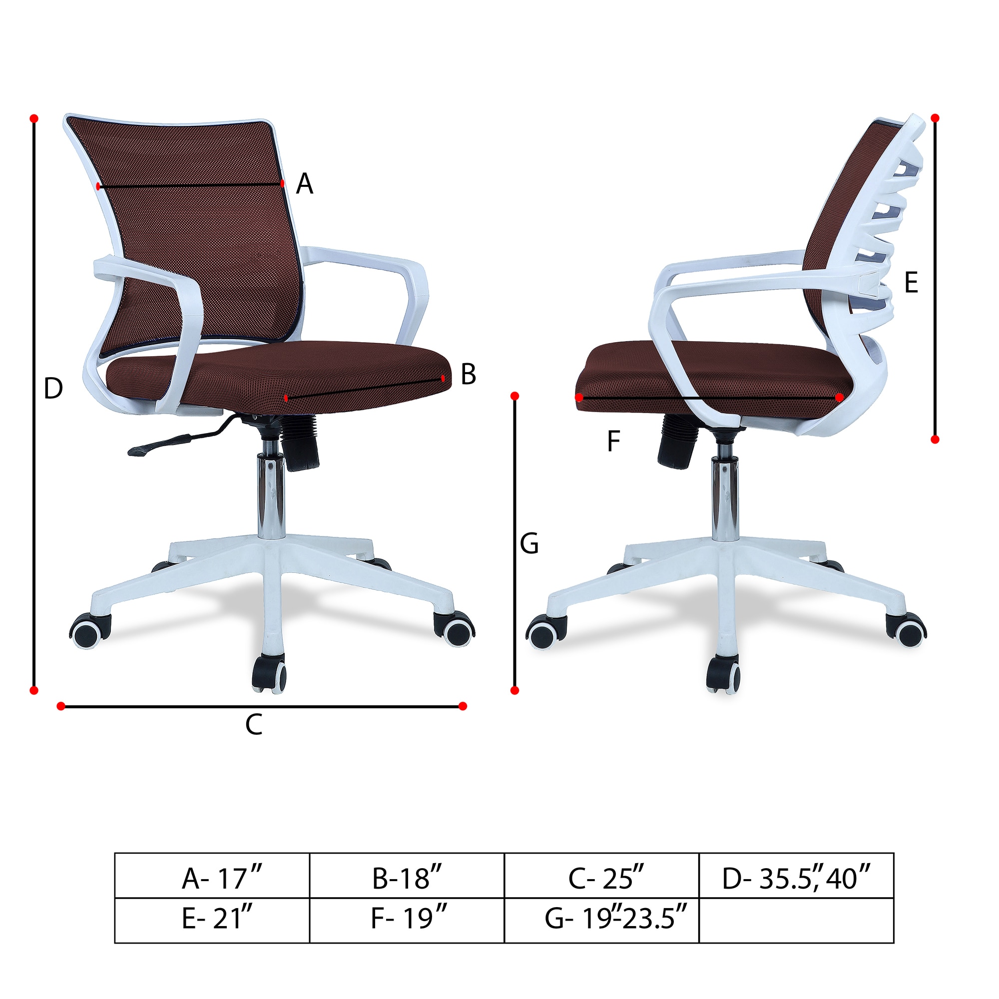 Iinea Mid Back Ergonomic Chair in Brown Colour