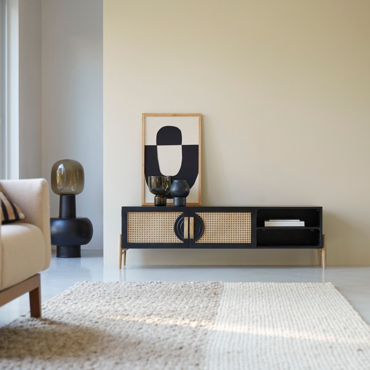 Ziggy Solid Wood TV unit 2 Door in Black Finish - Woodenmood