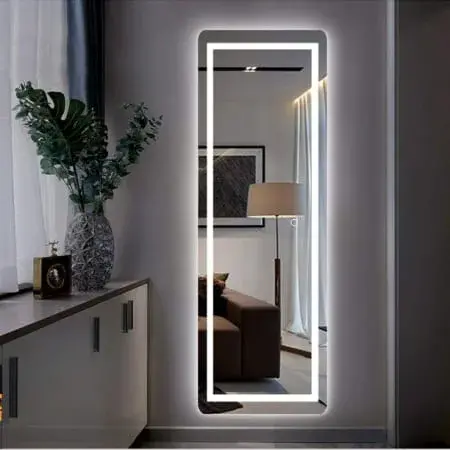 Full-Length Bedroom Dressing Mirror with Lights Adjustable LED Standing Mirror