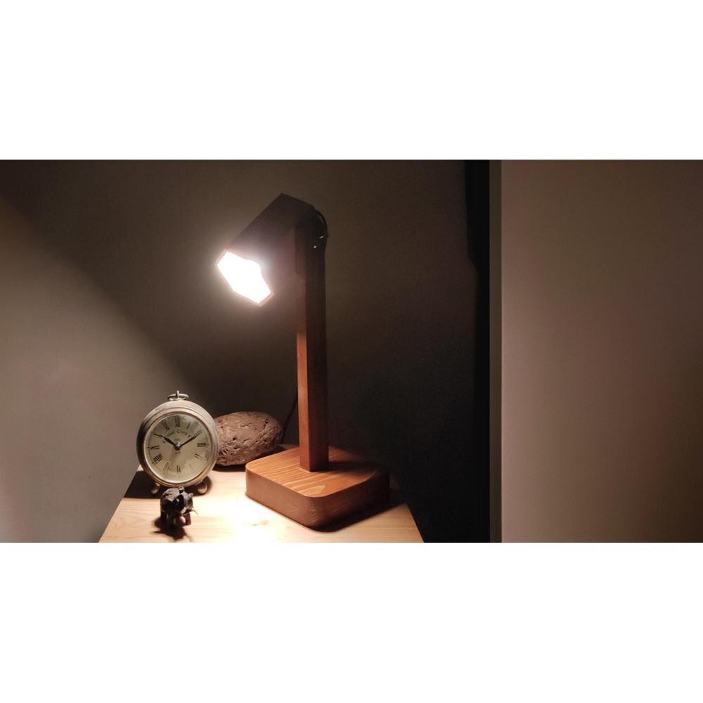 Hexspot Brown Wooden Table Lamp with Beige Wooden Lampshade