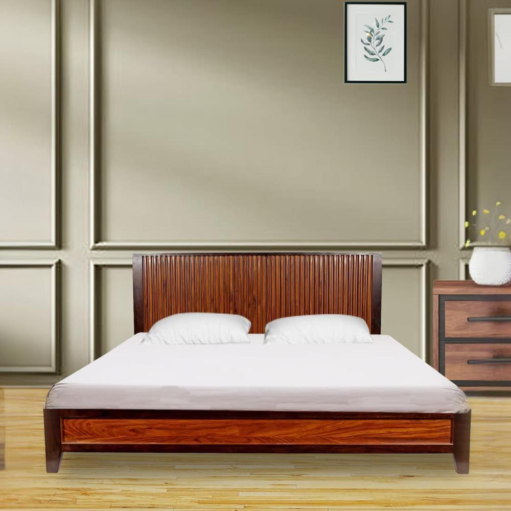 Ronnie Solid Wood Non Storage Bed In Dark Provincial Teak Finish