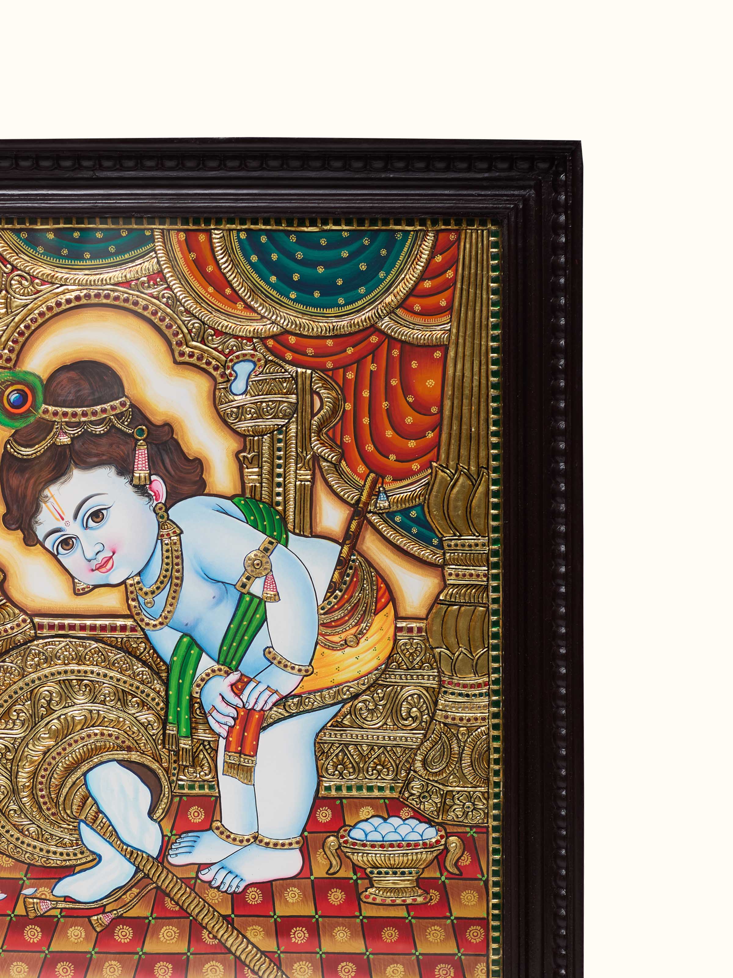 Krishna Thanjavur Teak Wood Painting