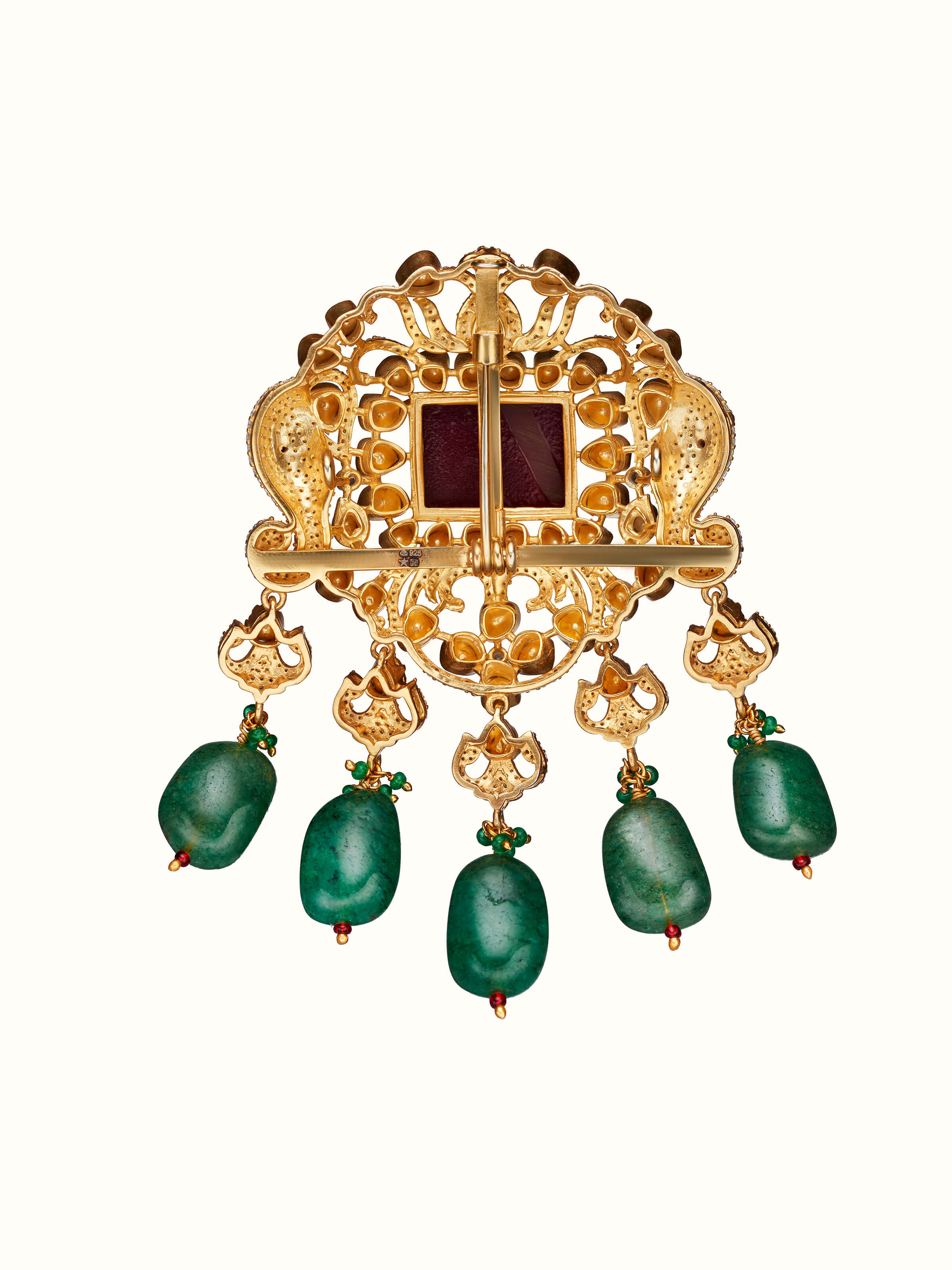 back view of silver smithing yellow gold brooch pin with pin clasp