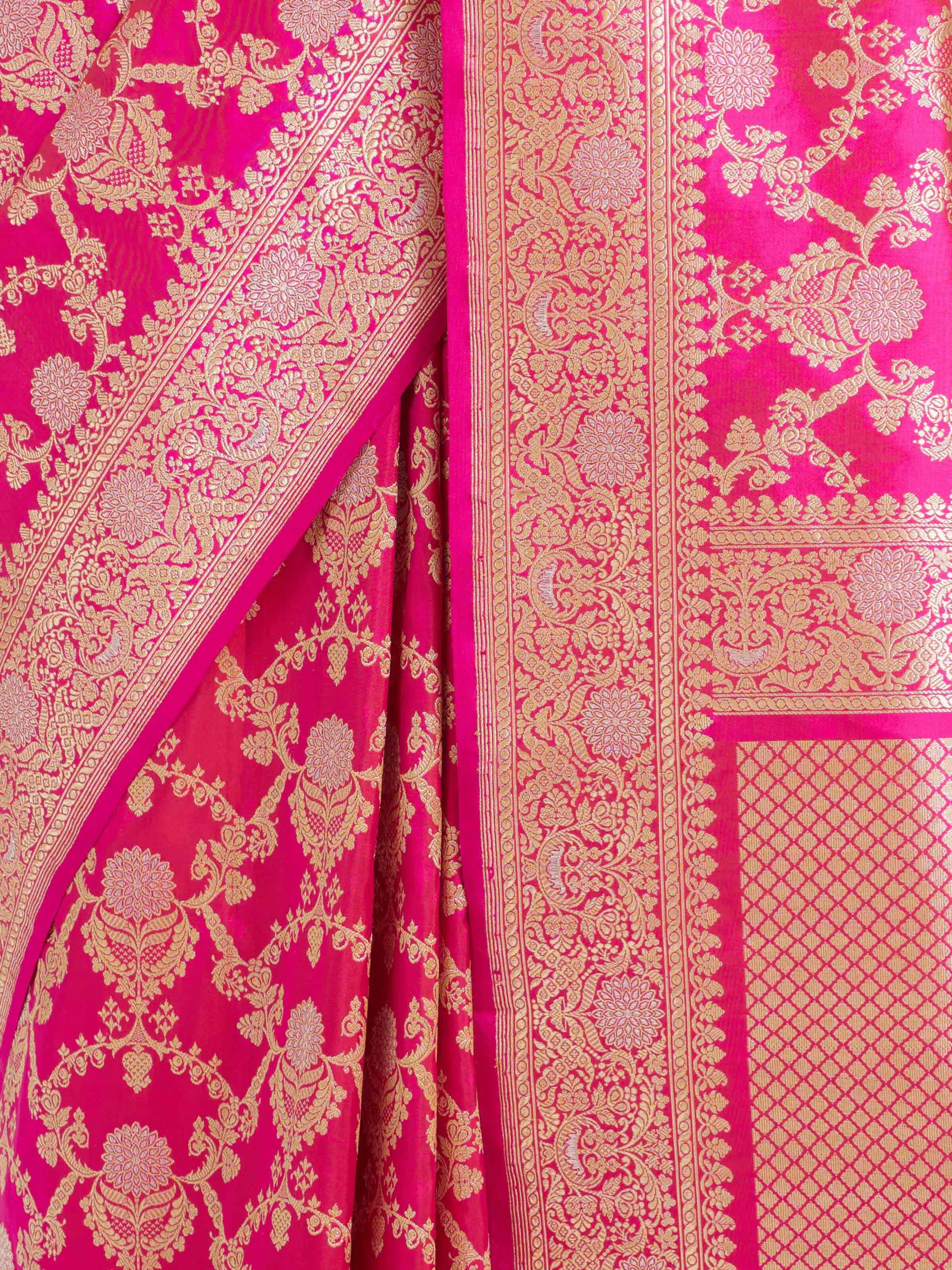 Fuschia Banarasi Kadhwa Silk Saree