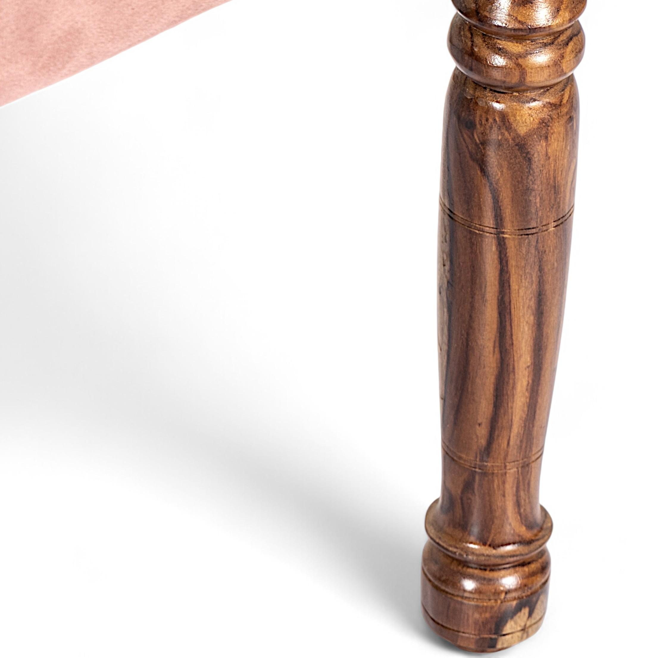 Rosslyn wood Dining Chair in Coral Pink Velvet Upholstery with TEAK FINISH