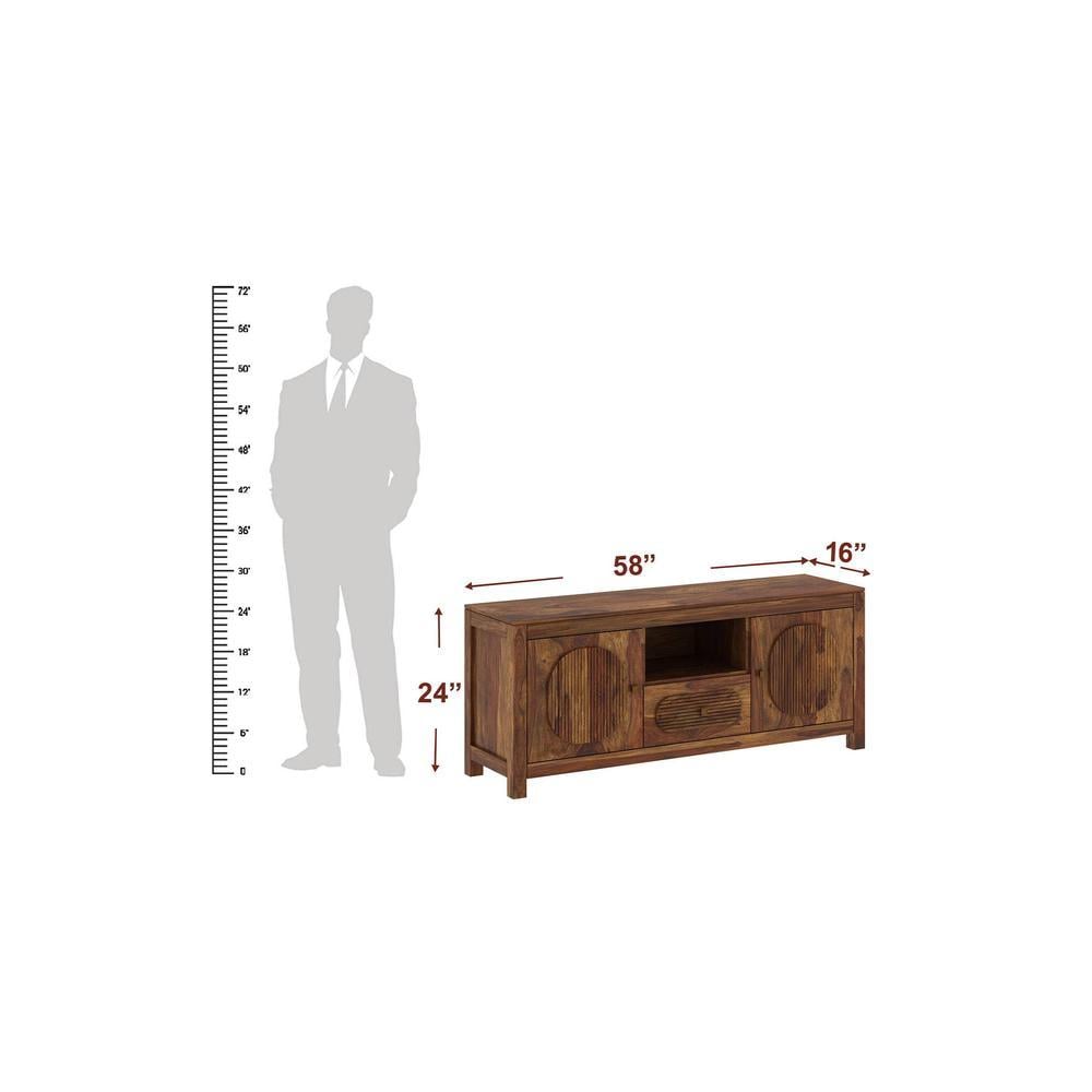 Woodwhiz Solid Wood Free Standing TV Unit in Teak Finish