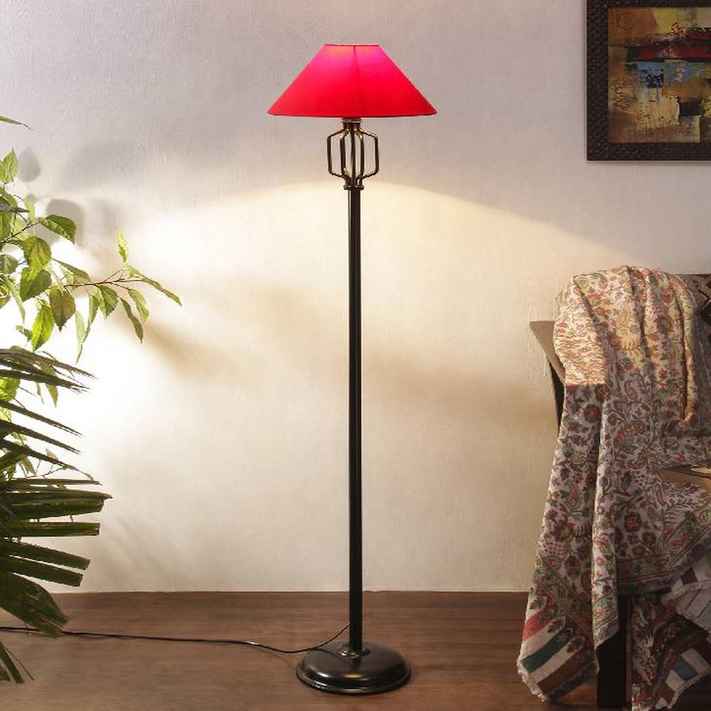 Orion Red Fabric Floor Lamp with Black Iron Base - Devansh