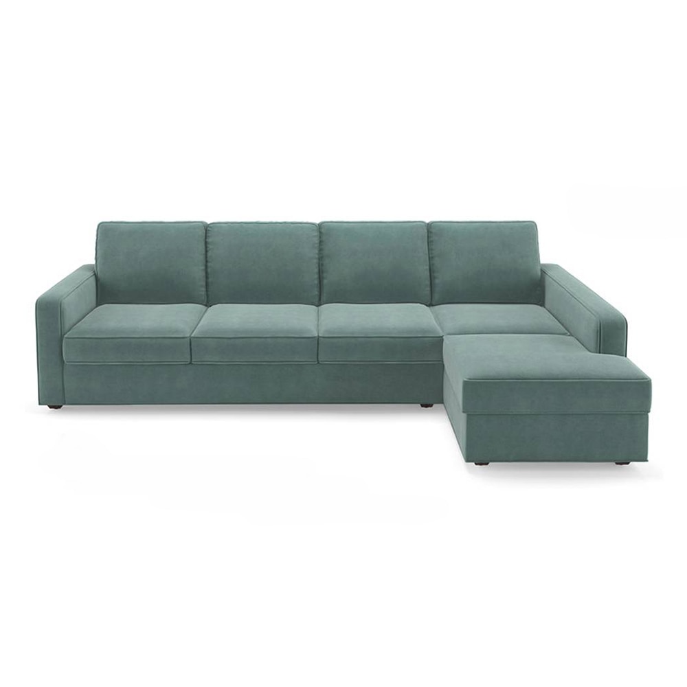 Apollo Sofa (Colour : Dusty Turquoise Velvet, Cushion : Soft, Back Type : Regular, Seating Capacity : Right Aligned 3 Seater + Right Aligned Chaise) - Urban Ladder