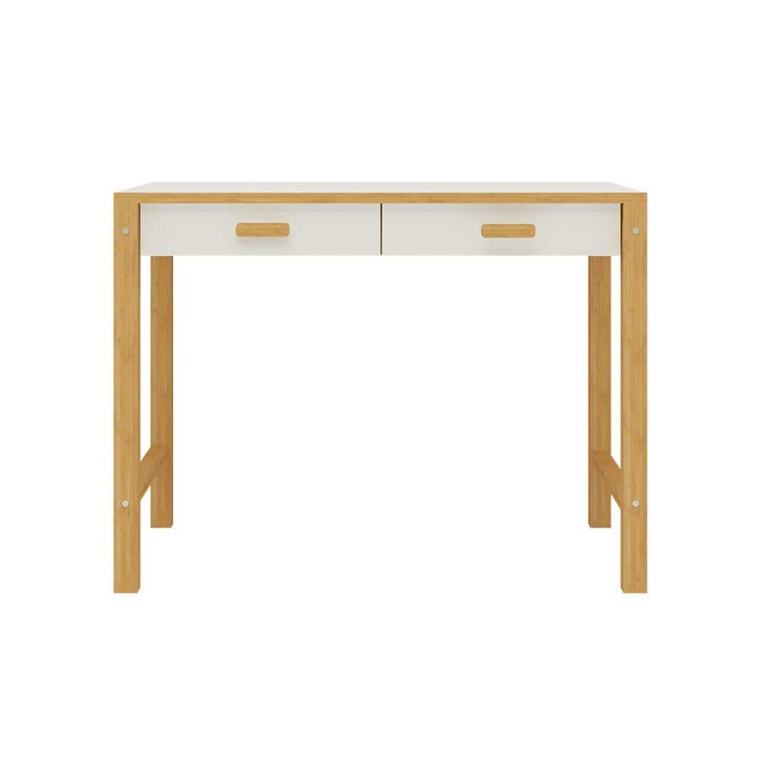 Exotica Solid Wood Study Desk with Drawers and Wooden Handles in Ivory Colour