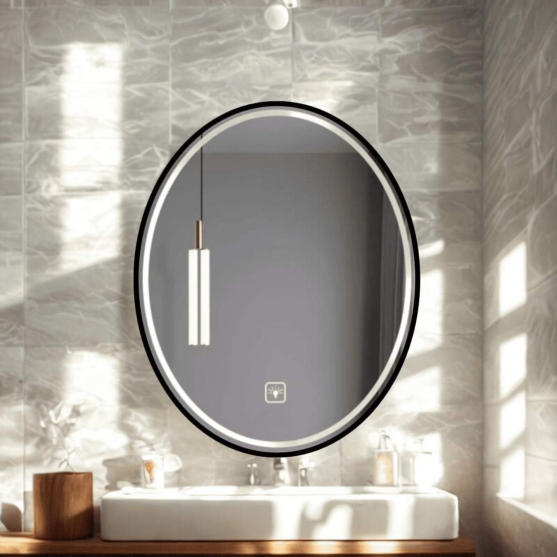 Oval Framed LED  Mirror Black Matte Gold Rose Gold Brushed Silver