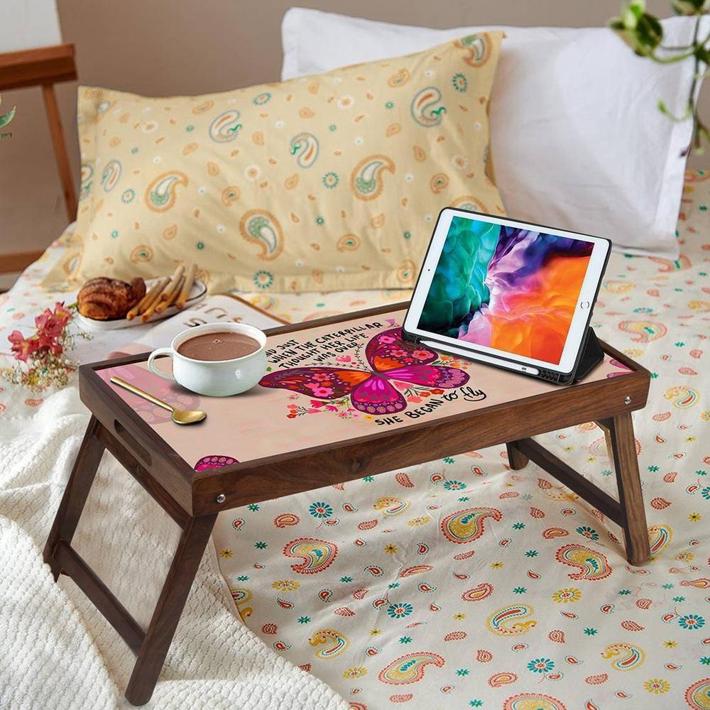 Butterfly Spread Solid Wood Bookshelf and Serving Tray In Multicolour