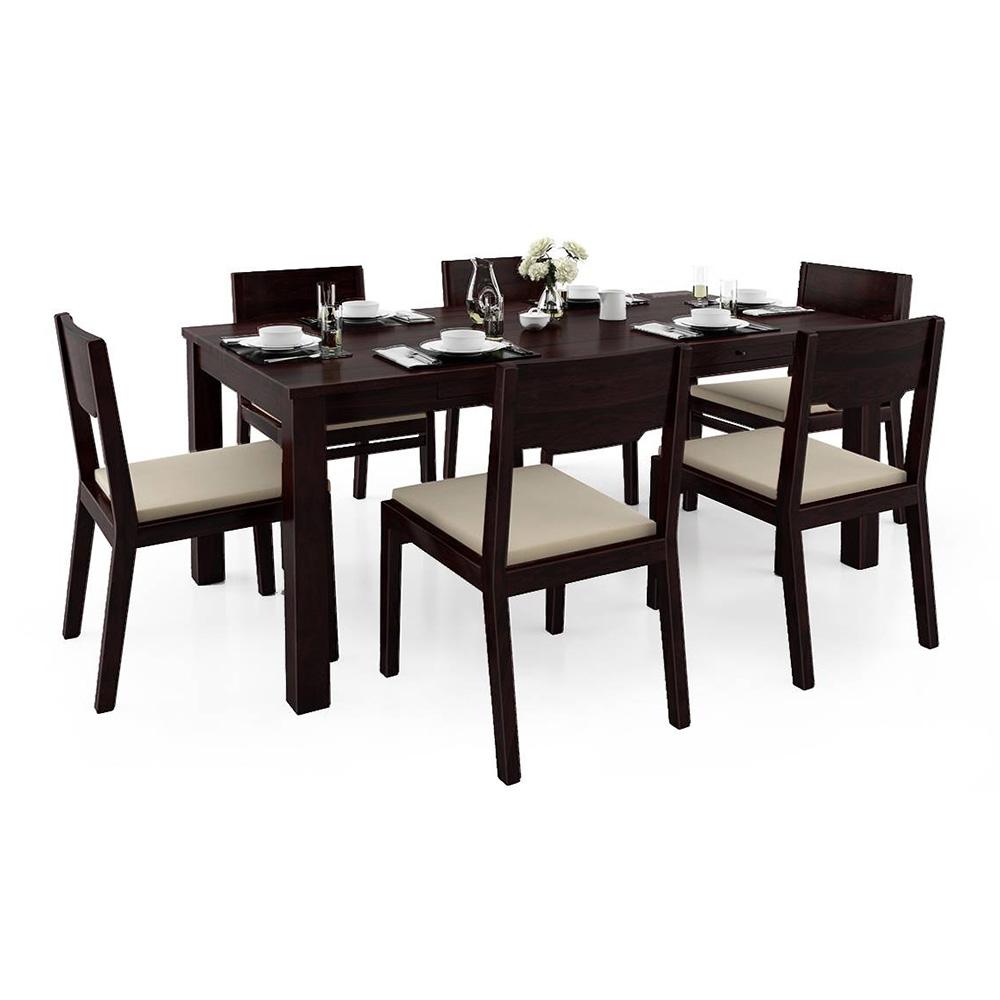 Arabia Xl Storage - Kerry 6 Seater Dining Table Set (Colour- Wheat Brown , Finish- Mahogany)