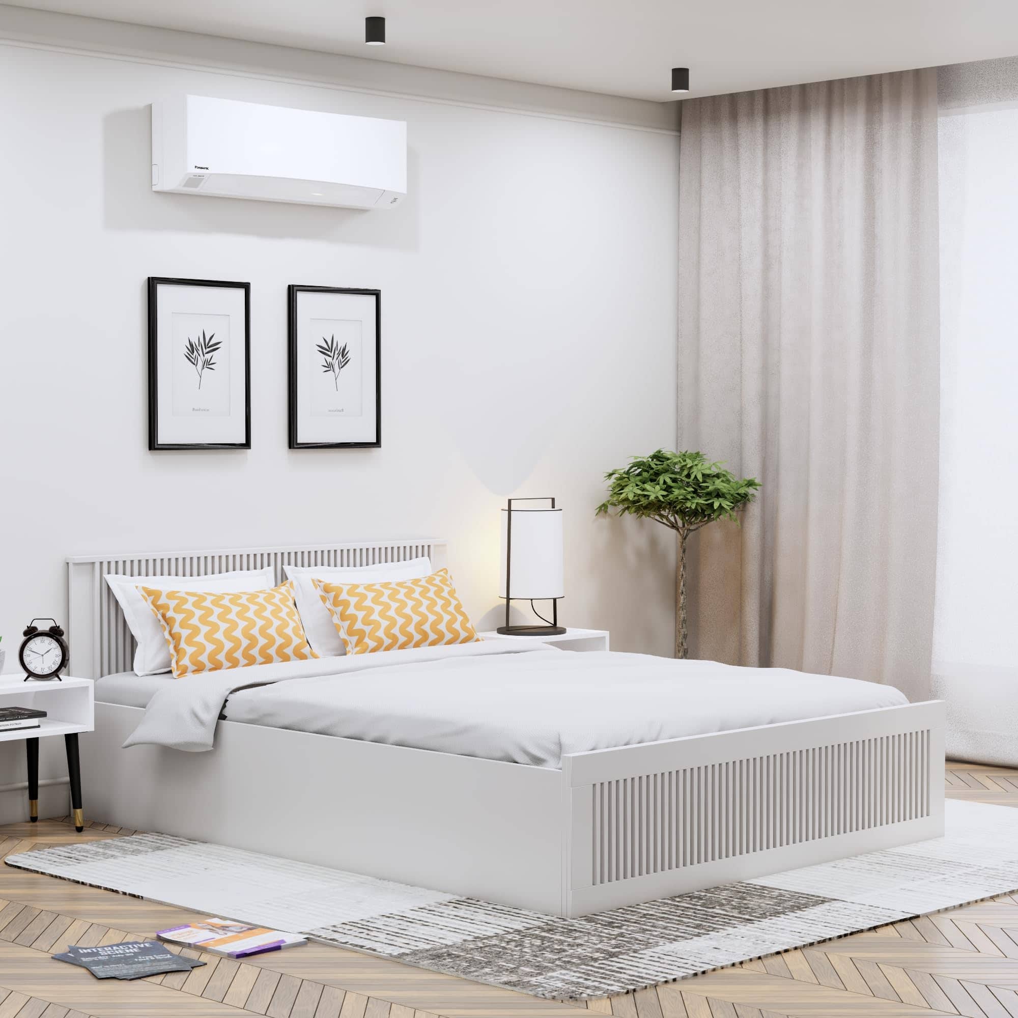 Hexa Engineered Wood Modern Queen Bed With Headboard With Storage In Frosty White - HexaRed