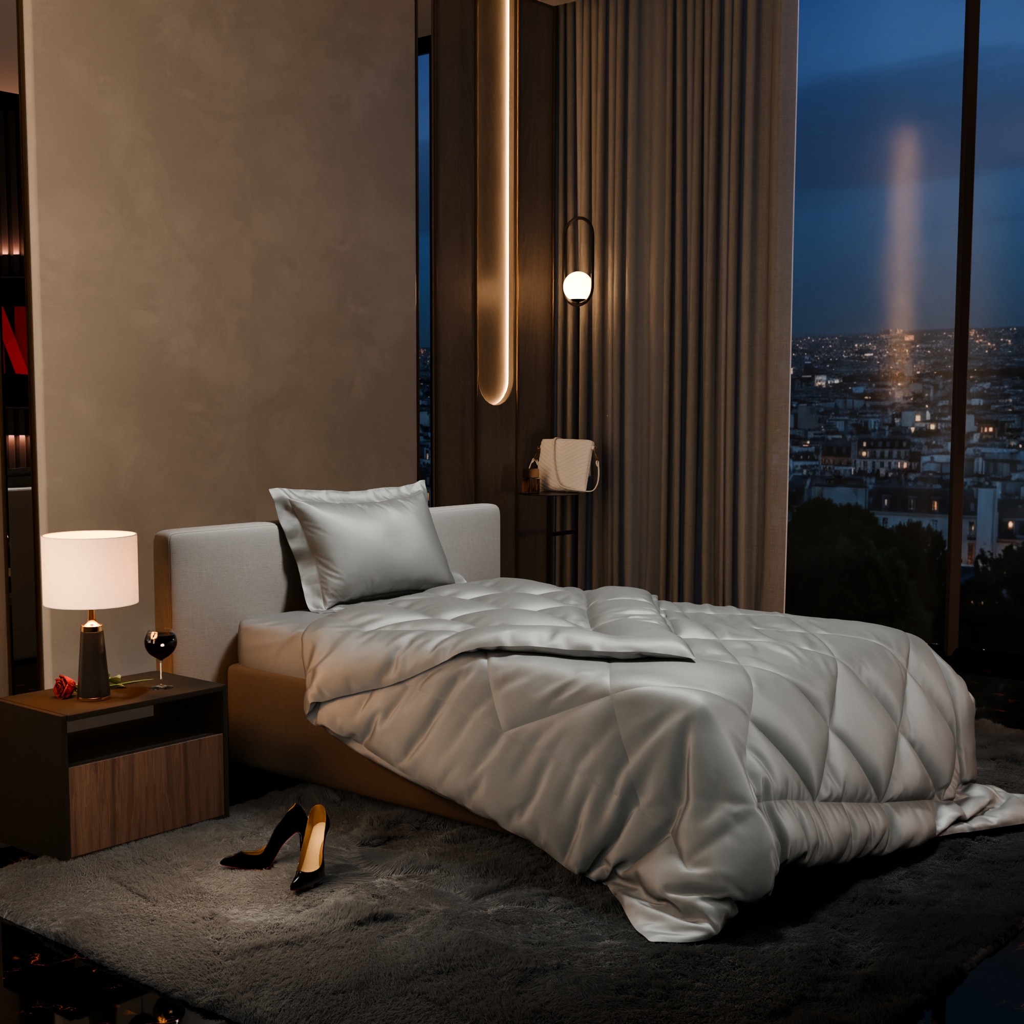 Stoa Paris Comforter for Single Bed, 300TC Satin Comforters in Harbour Mist Grey - Stoa Paris