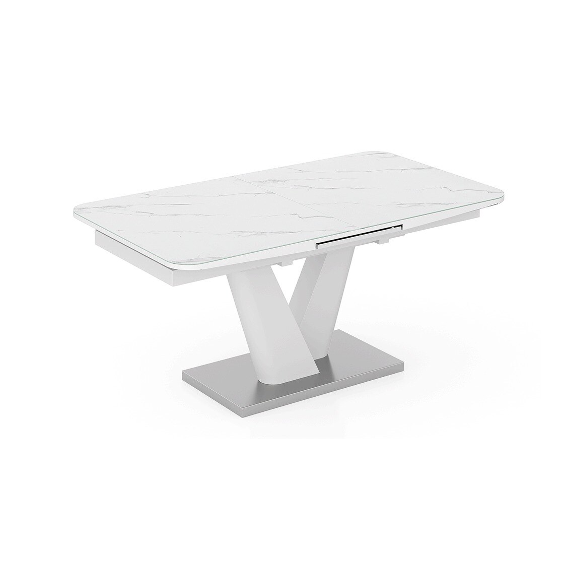 Caribu 6 to 8 Extendable Dining Table, Finish -White marble color High Gloss with set 0f 6 Casey Swivel Dining Chair in Dual Tone