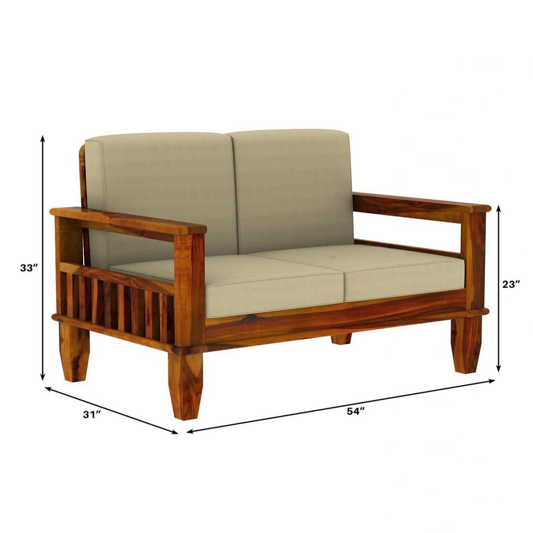 Madhavi 3+2+1 Seater Wooden Sofa (Creame Colour, Honey Finish)