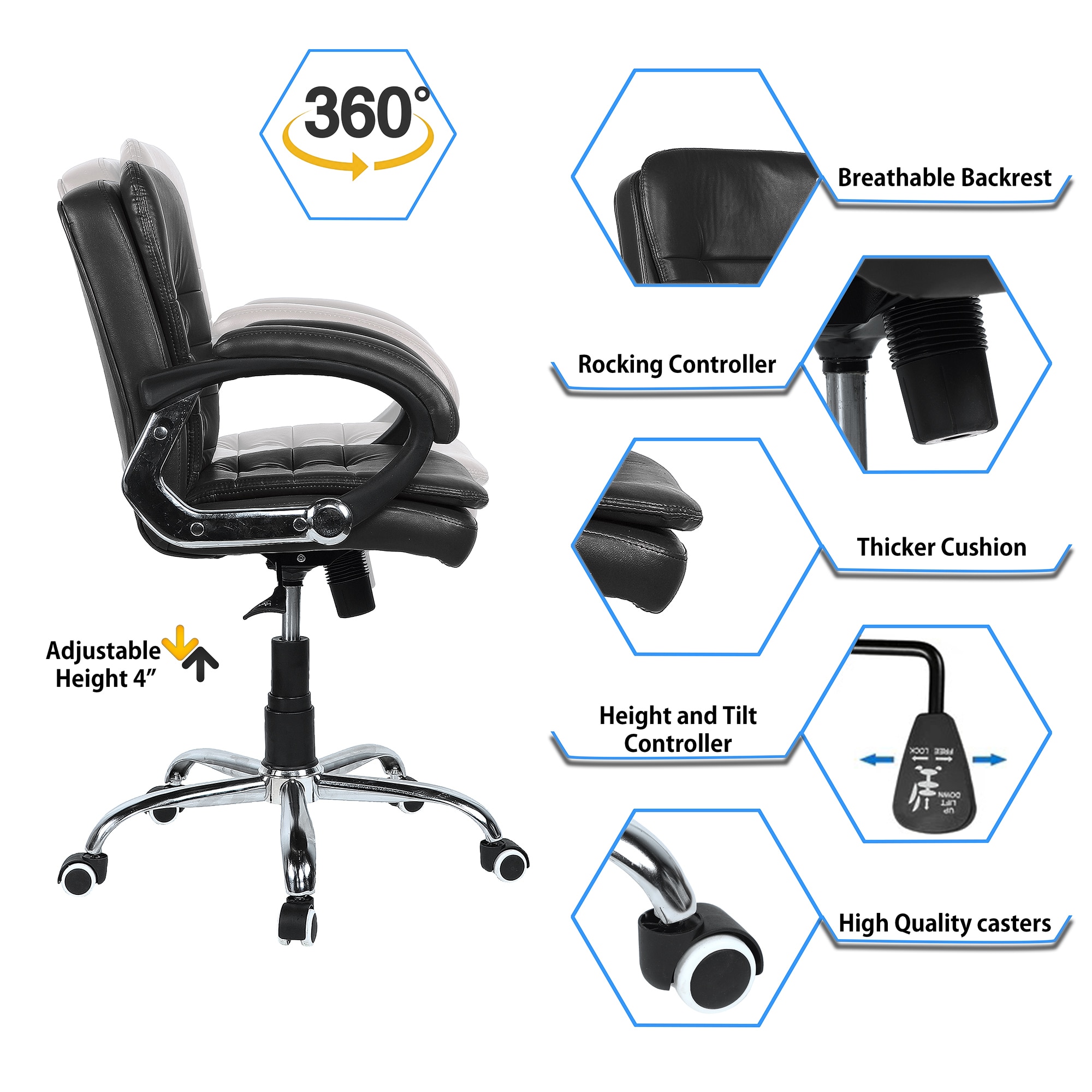 Veaoilaa Mid Back Executive Chair in Black Colour