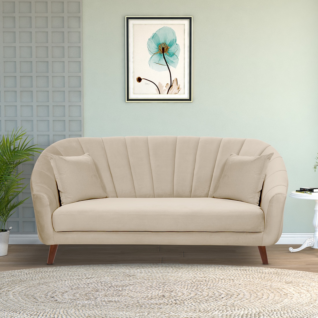 Nilo Velvet 3 Seater Sofa in Cream Colour - Ikro Lifestyle