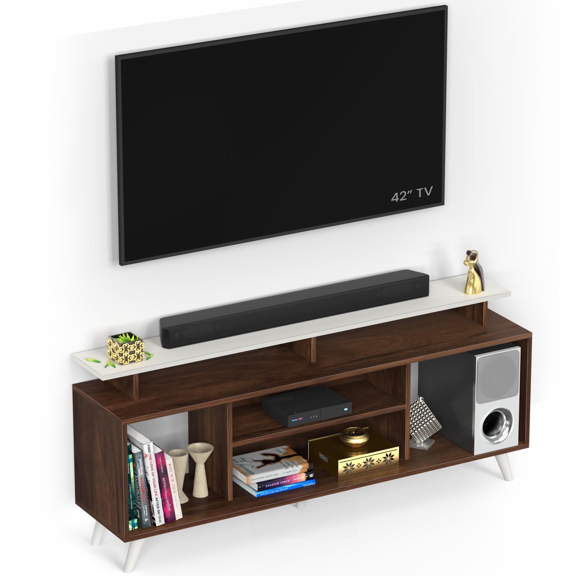 Skiddo Lite Engineered Wood Tv Entertainment Unit Set In Brown Maple & White Finish