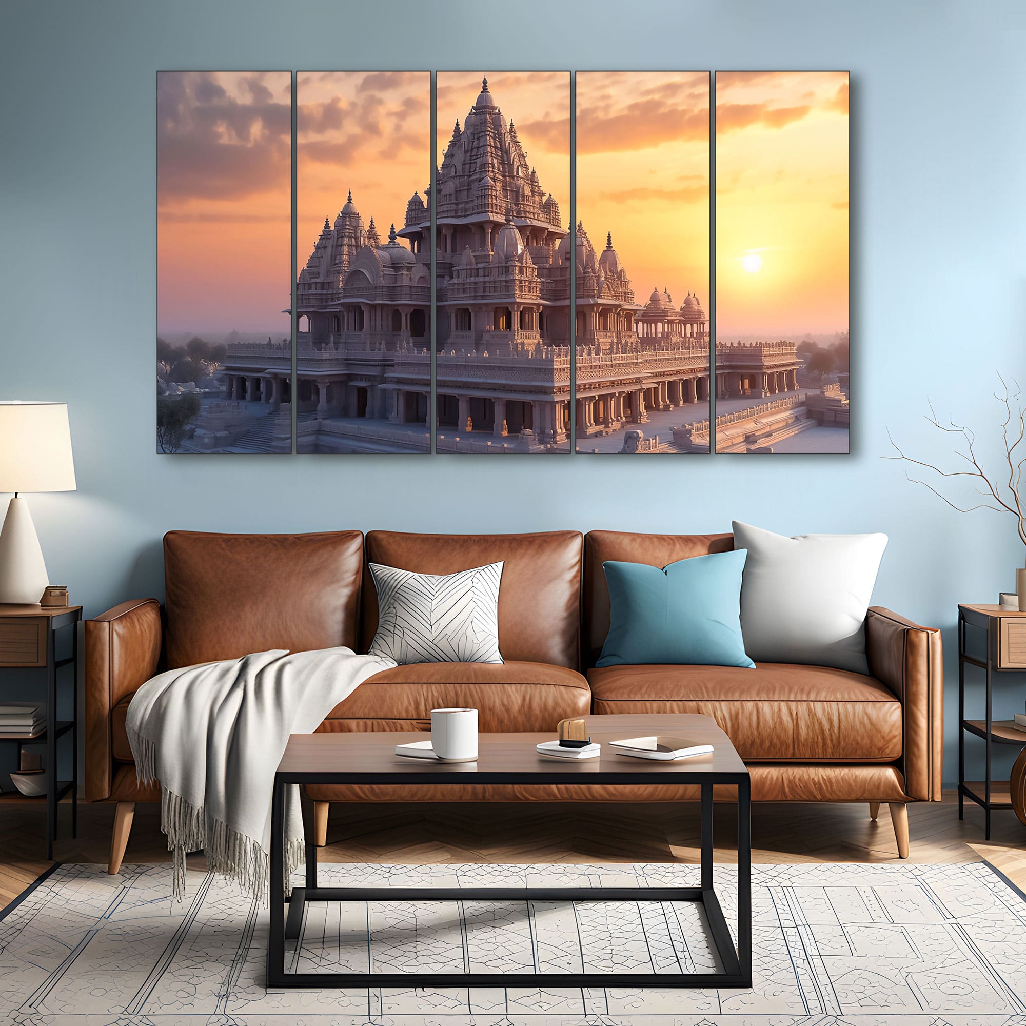 The Castle Decor Ram Mandir Wall Painting Wooden Framed 27x48 Inch (Style 7) - The Castle Decor