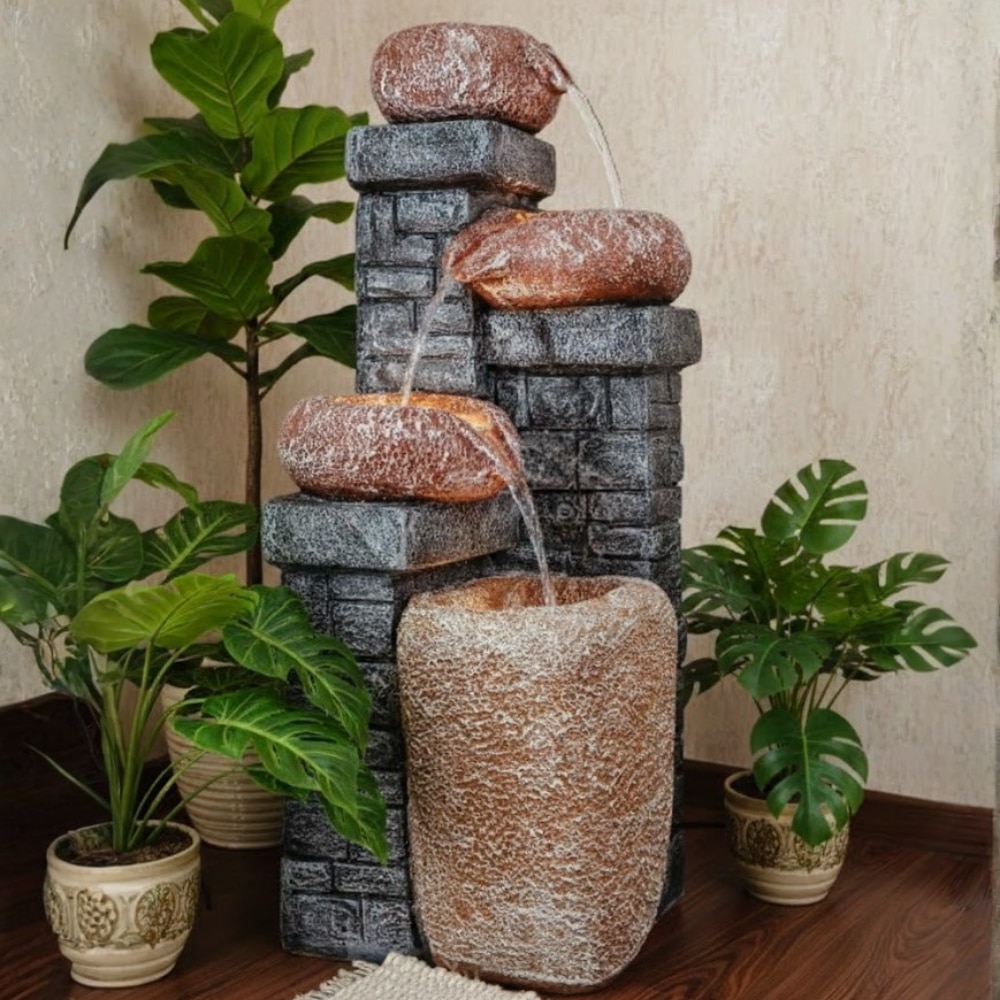 Grey Fiber Glass Caskstone Indoor Water Fountain