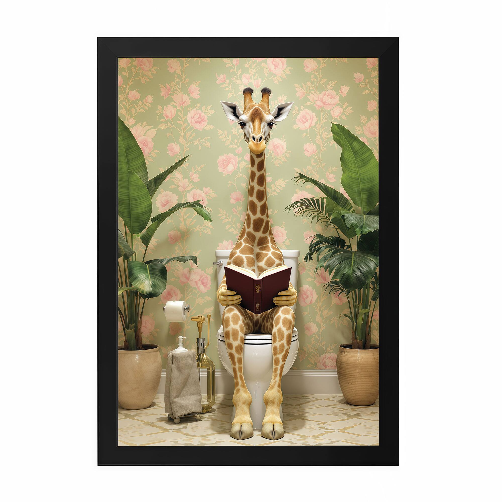 The Castle Decor Funny Giraffe Reading Newspaper Bathroom Wall Art 8x12 Inch - The Castle Decor