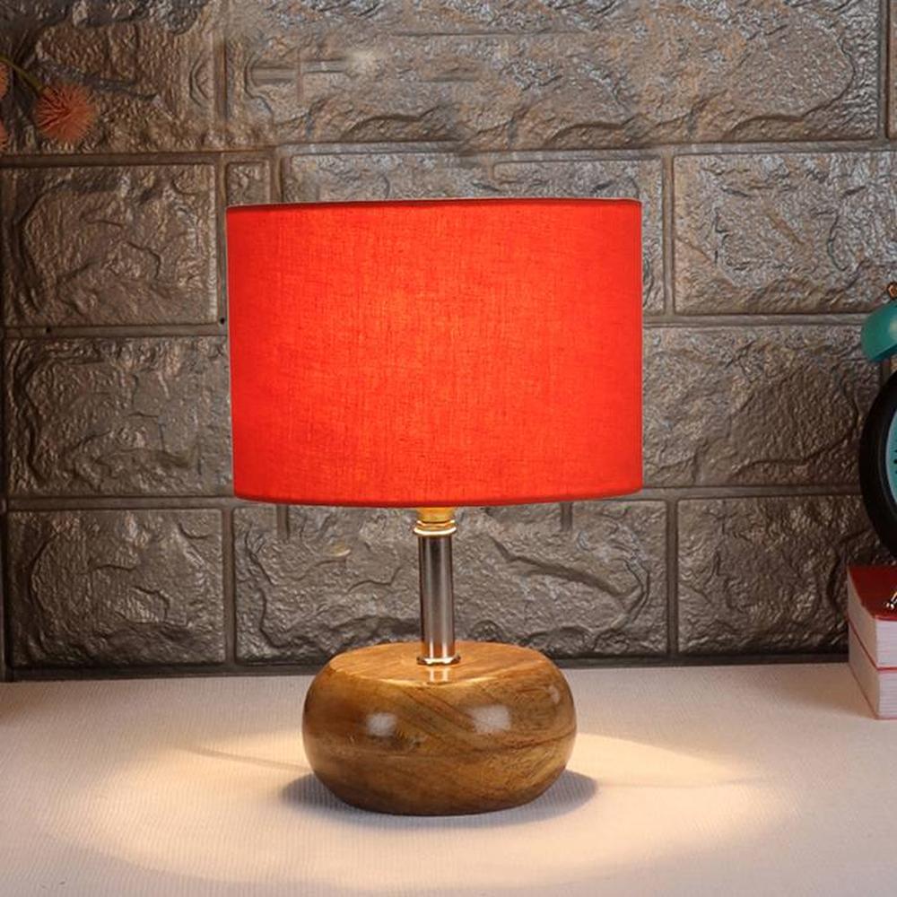 Blakely Orange cotton & solid wood table lamp - Devansh