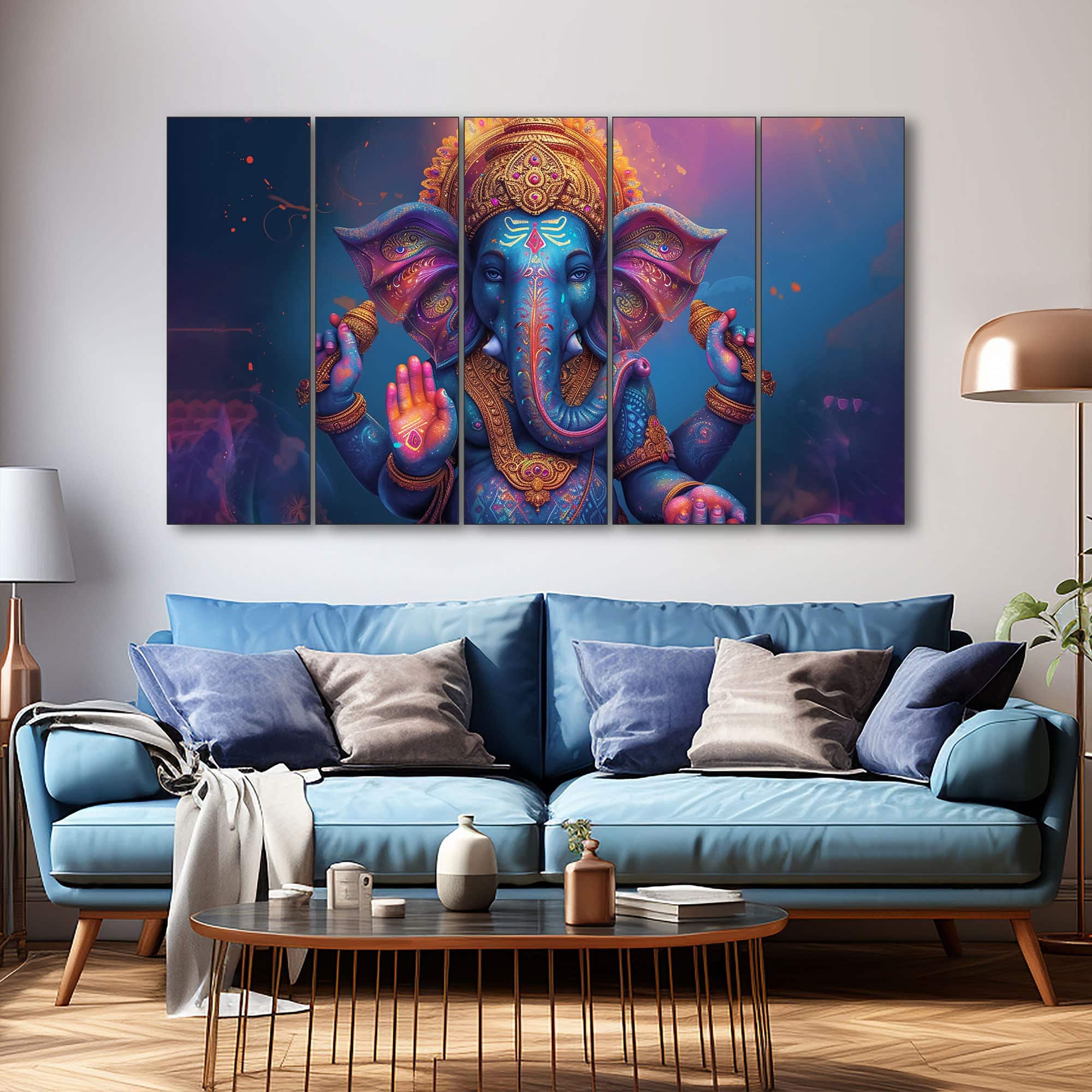 The Castle Decor Lord Ganesha Wall Painting Wooden Framed 27x48 Inch (Style 23) - The Castle Decor