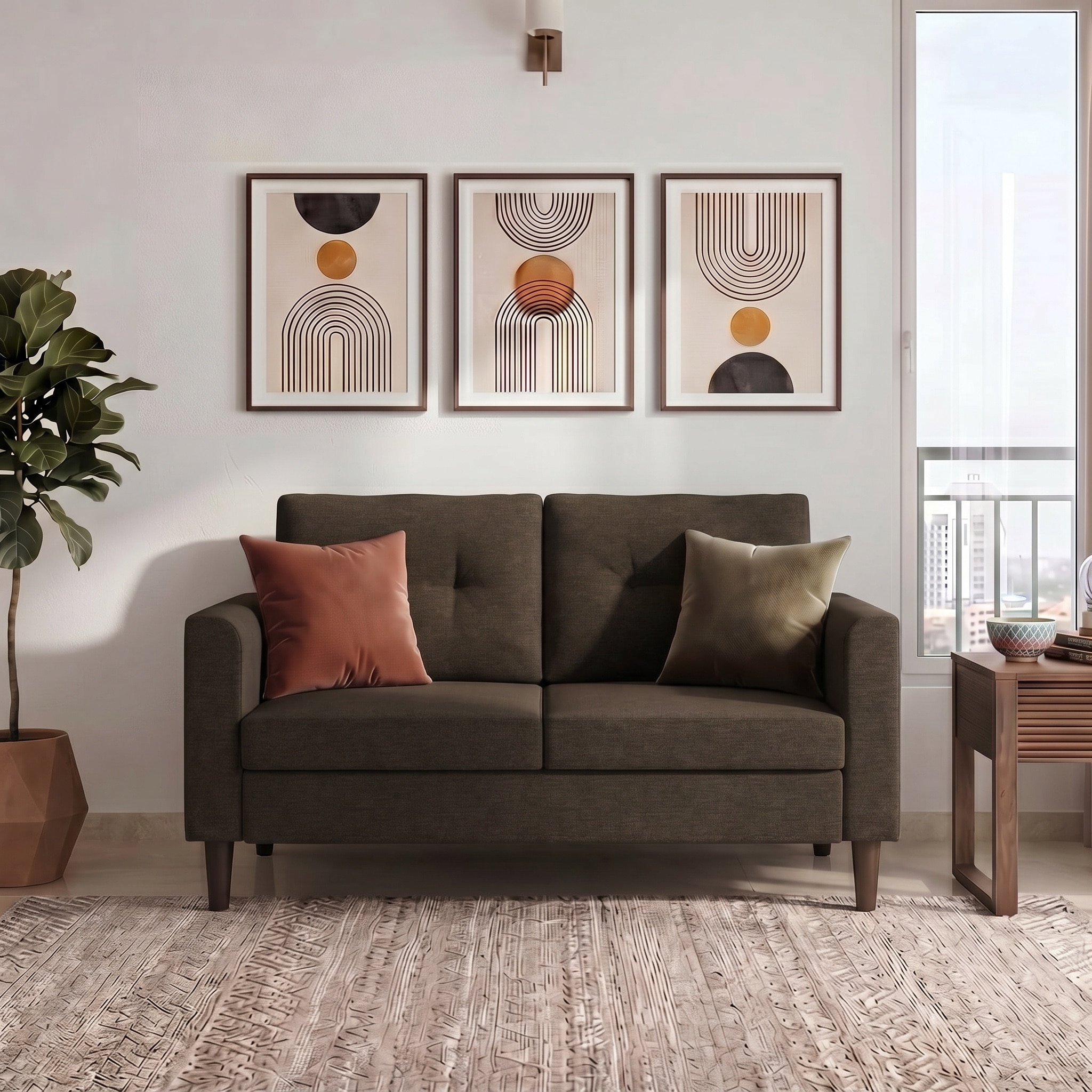Winston 2 Seater Fabric Sofa in Fossial Brown Colour - Urban Ladder