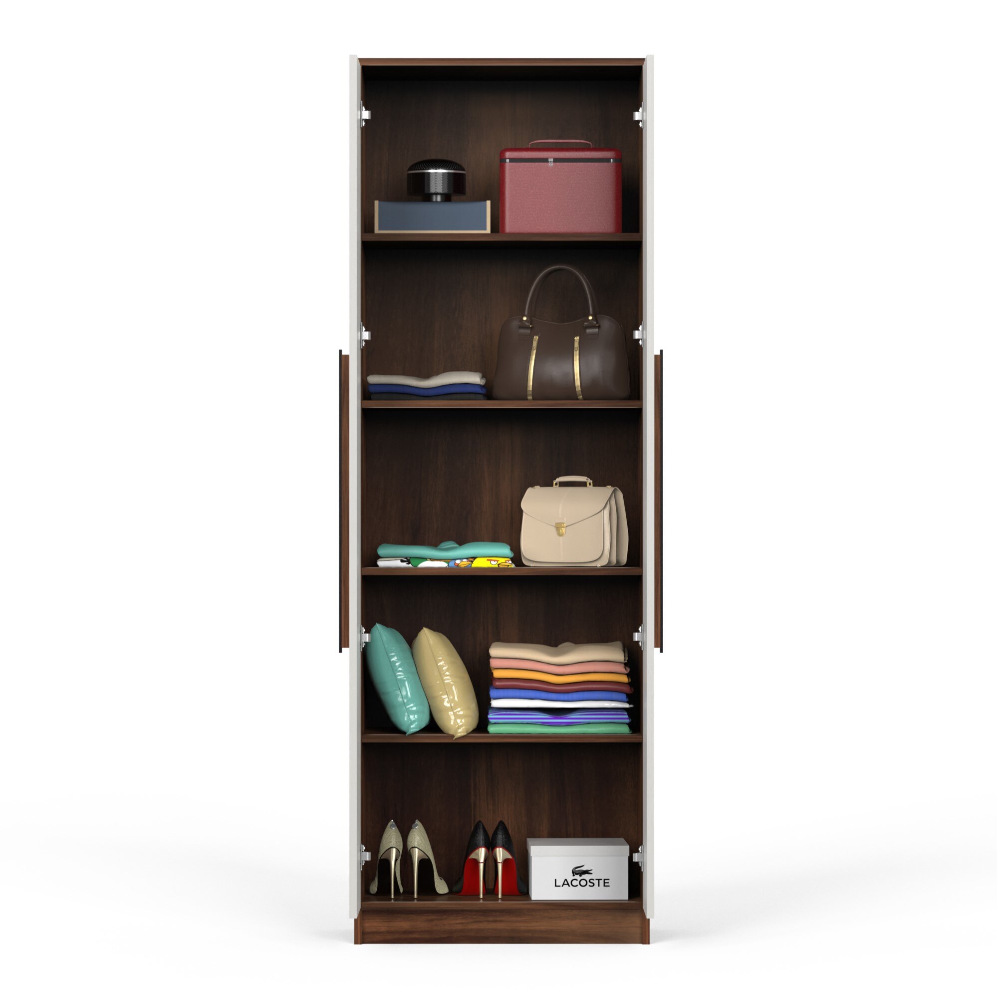 BLUEWUD Maltein Mini Engineered Wood 2 Door Wardrobe/Clothes Storage Rack Organizer Almirah Cupboard with Shelves for Bedroom Home Furniture (Brown Maple & White, 60 X 40 X 180 CM)