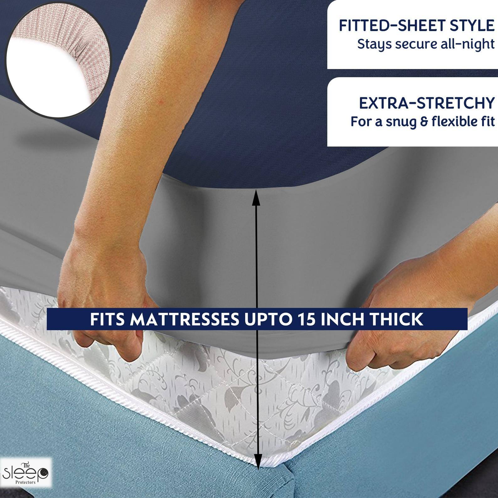 Cotton Feel Terry Fabric Waterproof Mattress Protector for Queen Size Mattress In Navy Blue color 78x60