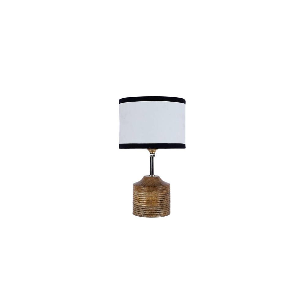 Edna Multicolour Fabric Shade Table Lamp with Natural Wooden Base