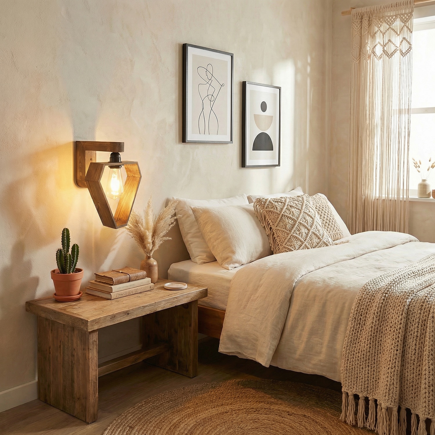 Hexad Brown Solid Wood Wall Lights - Symplify