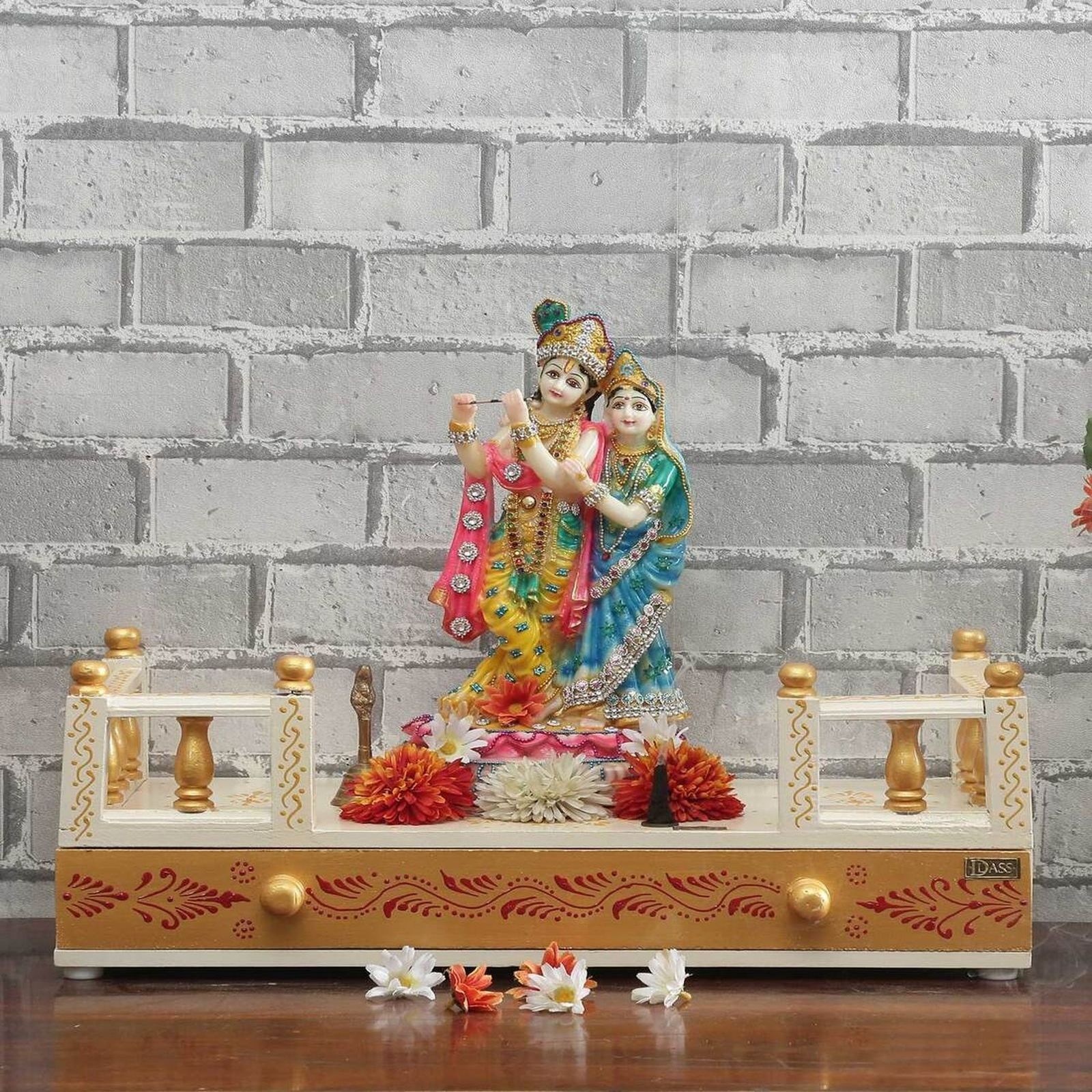 D'Dass Multi Color Mdf and Sheesham Wooden Temple For Pooja - D'DASS