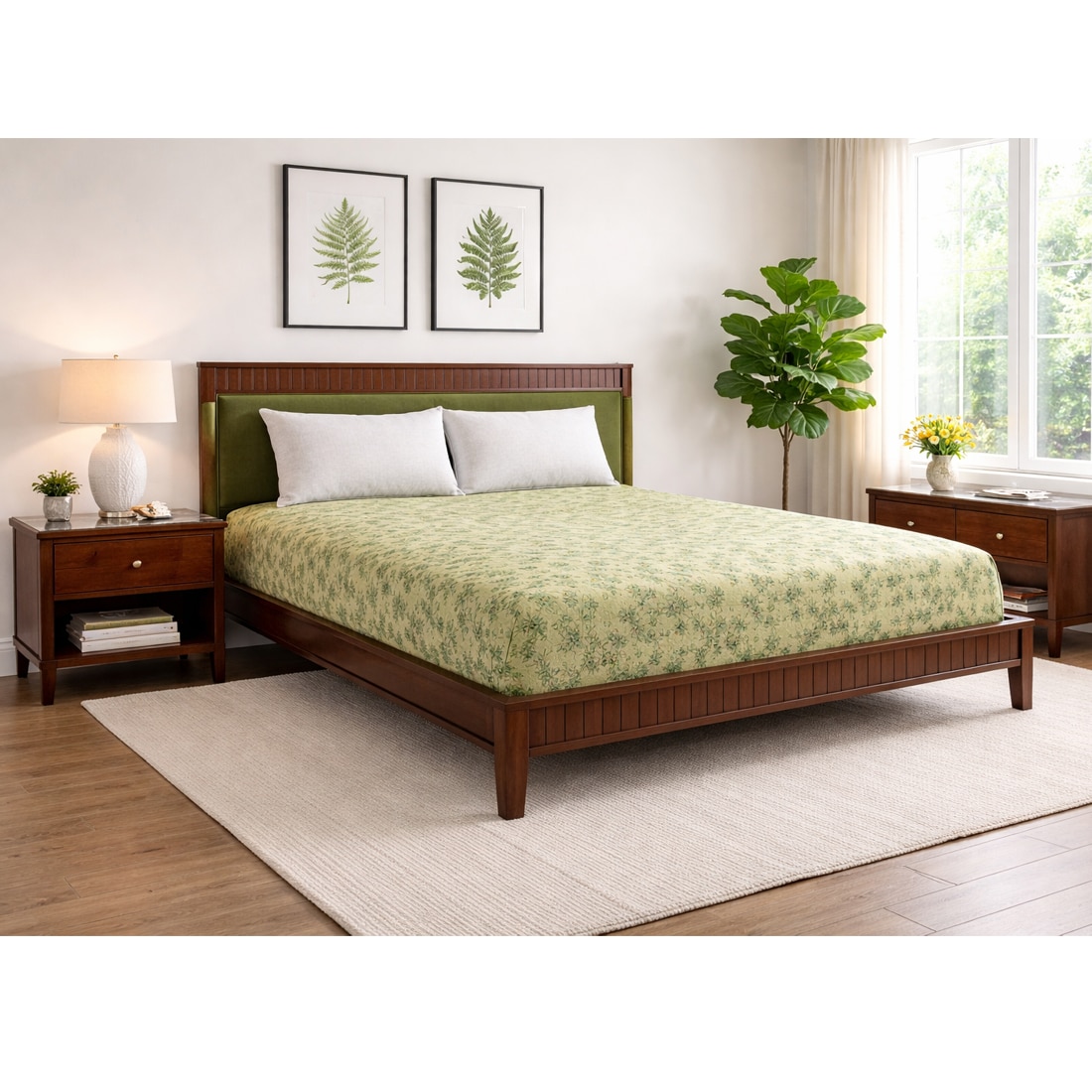 Lumina Solid Wood Kids Size Upholstered Bed Without Storage (Teak Finish)
