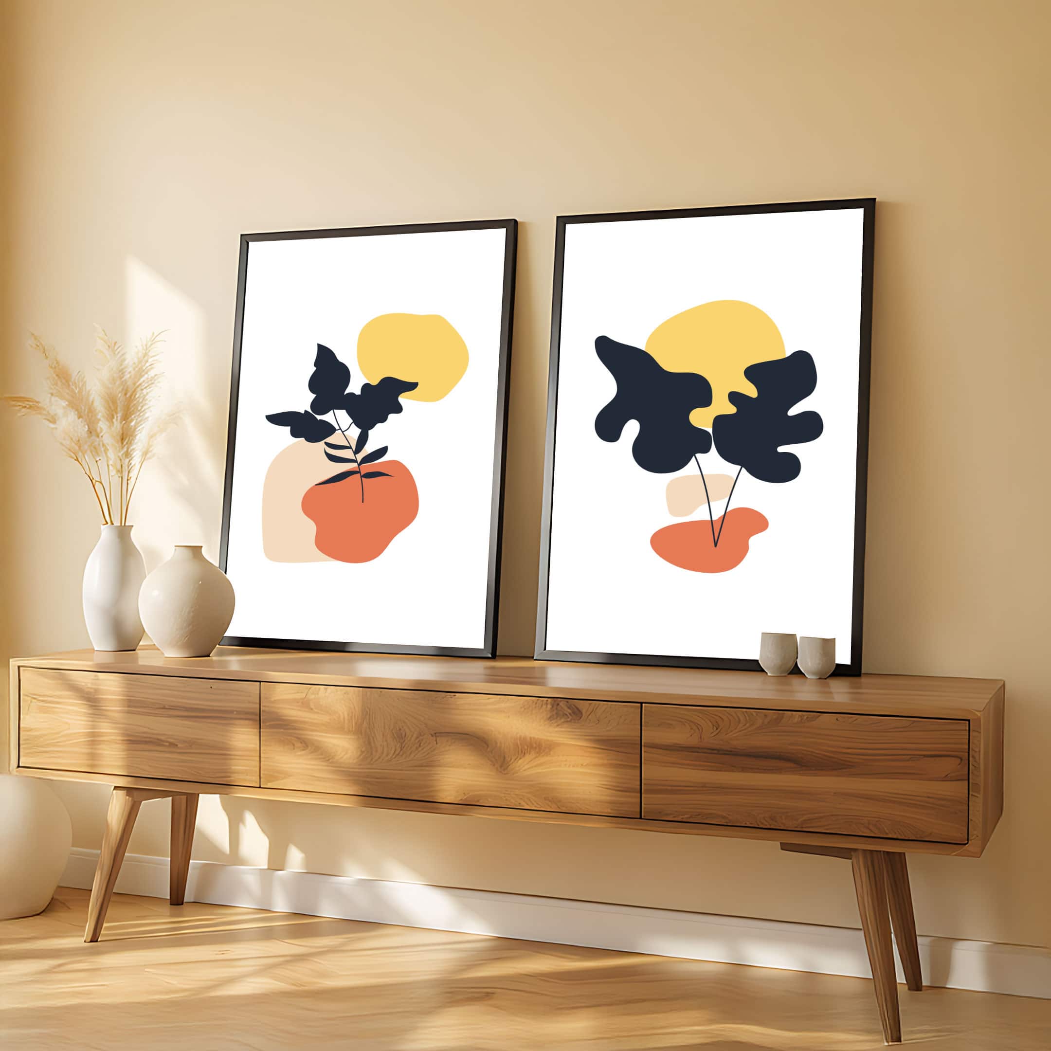 The Castle Decor Boho Abstract Botanical Wall Art Set of 2 Design 4 11x17 Inch - The Castle Decor