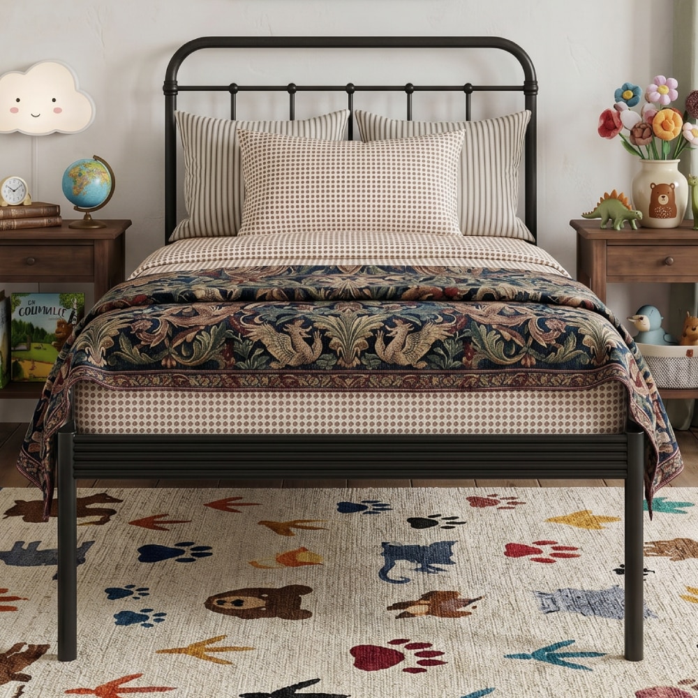 Hampton Metal Non Storage Single Bed in Satin Black Finish - Original Bed Co.