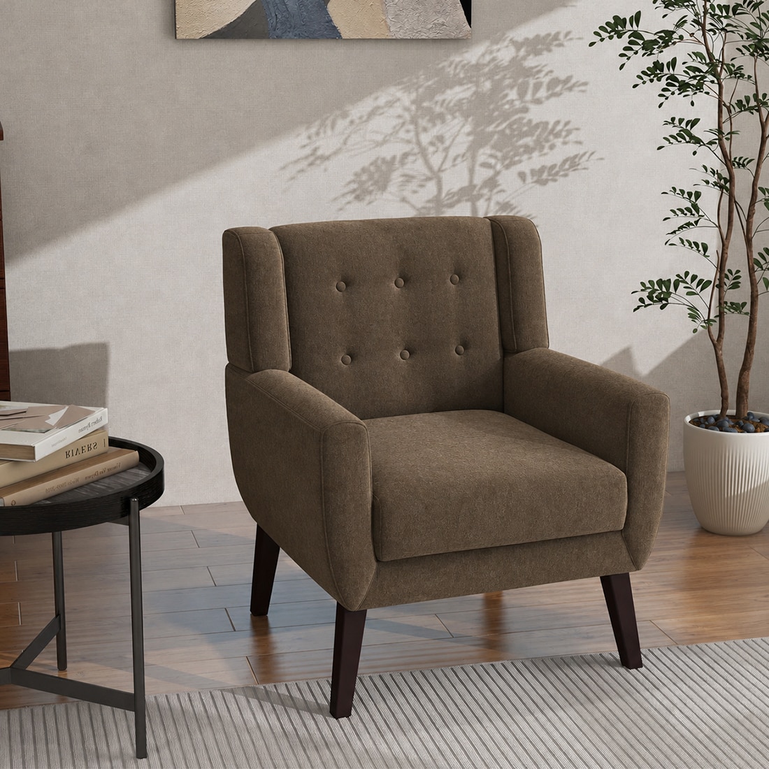Azriah Boucle Fabric Accent Chair in Brown - KURSIWALLAH