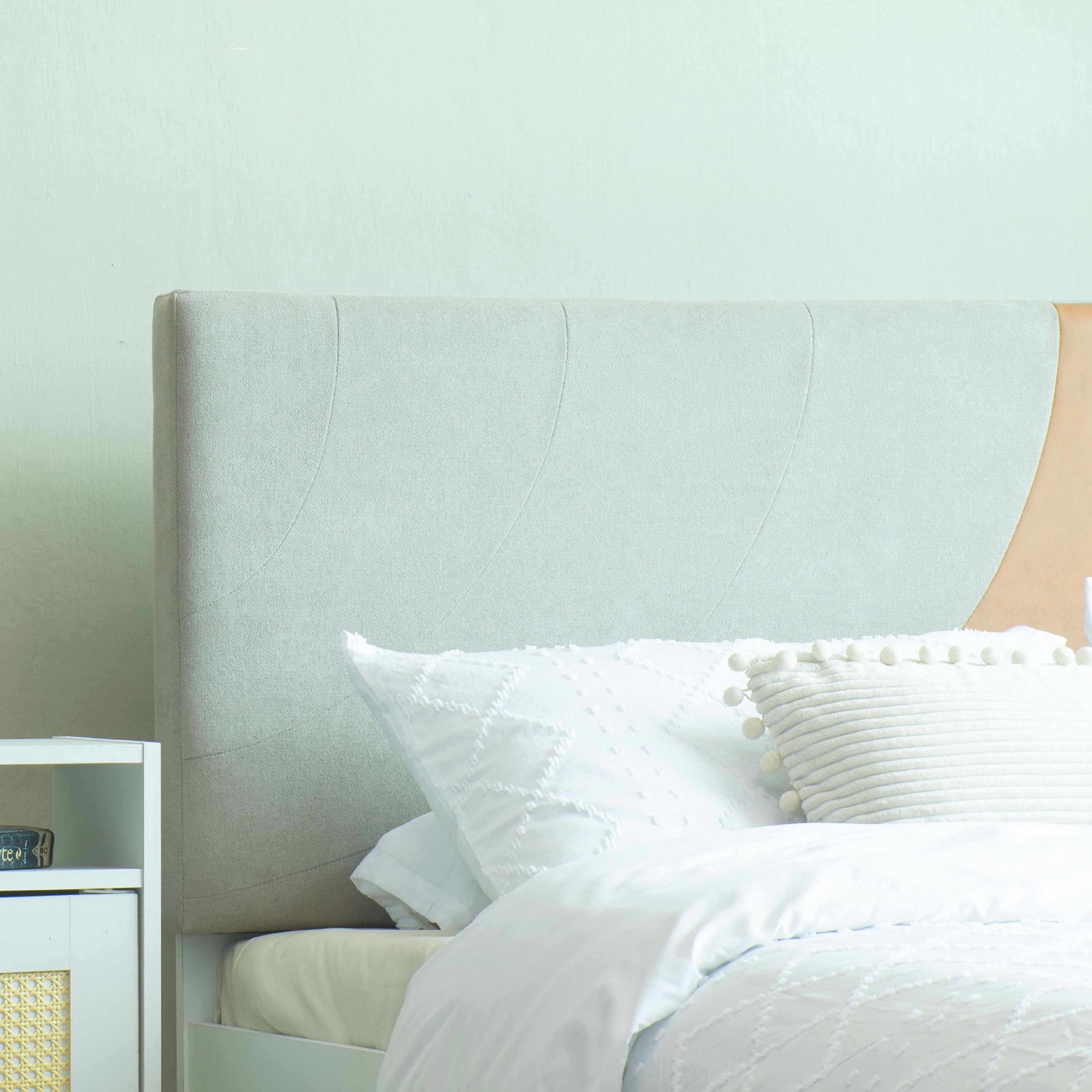 Ashtanga Bed With Premium Leatherette Fabric Box and Half Hydraulic Storage - Queen Bed