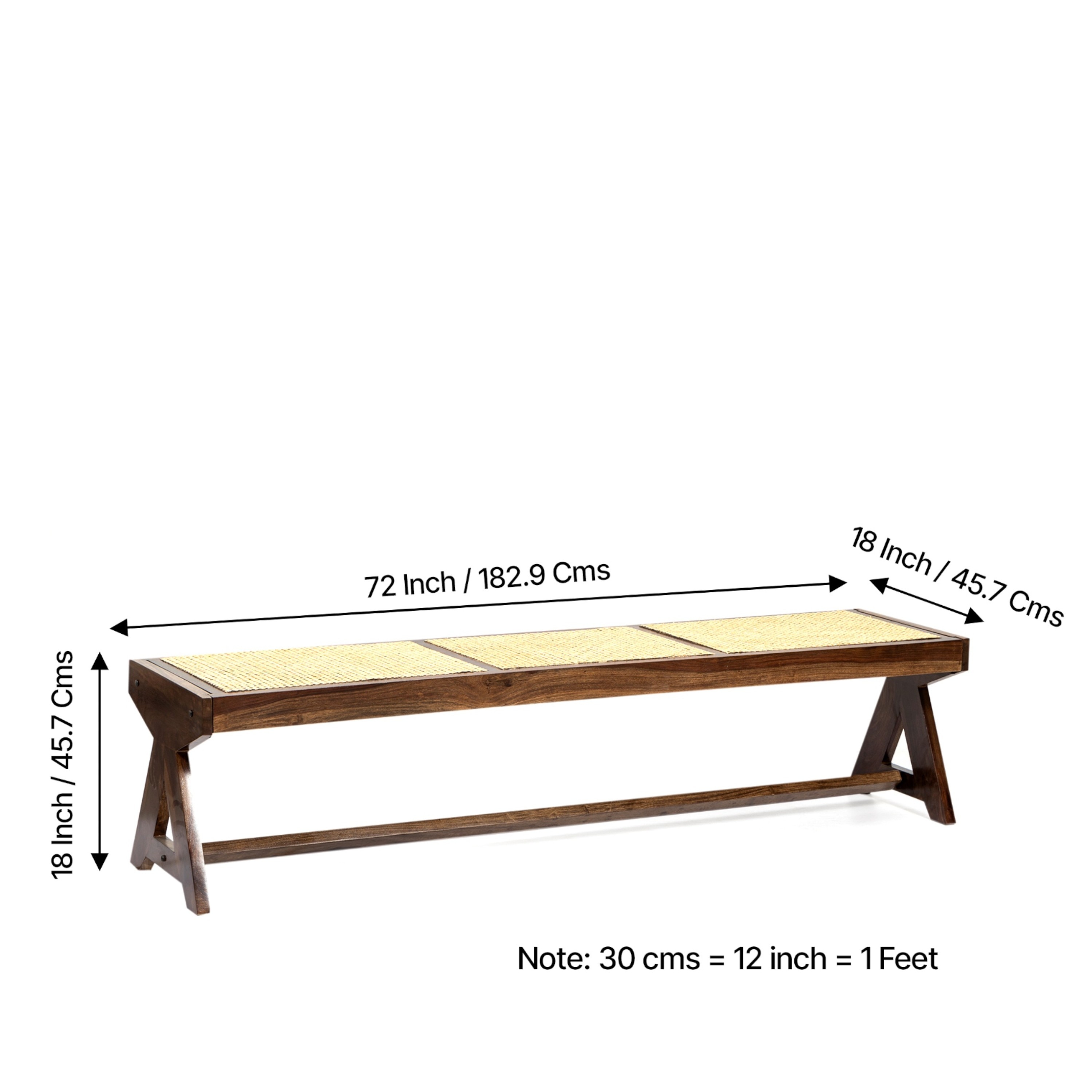 Rockport Sheesham Wood Mid Century 4 Seater Bench With